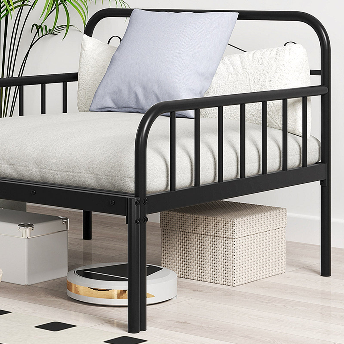 Extendable Metal Daybed to Twin Size Bed with Guardrails and Armrests-Trundle Bed Frame-DECOROLALA
