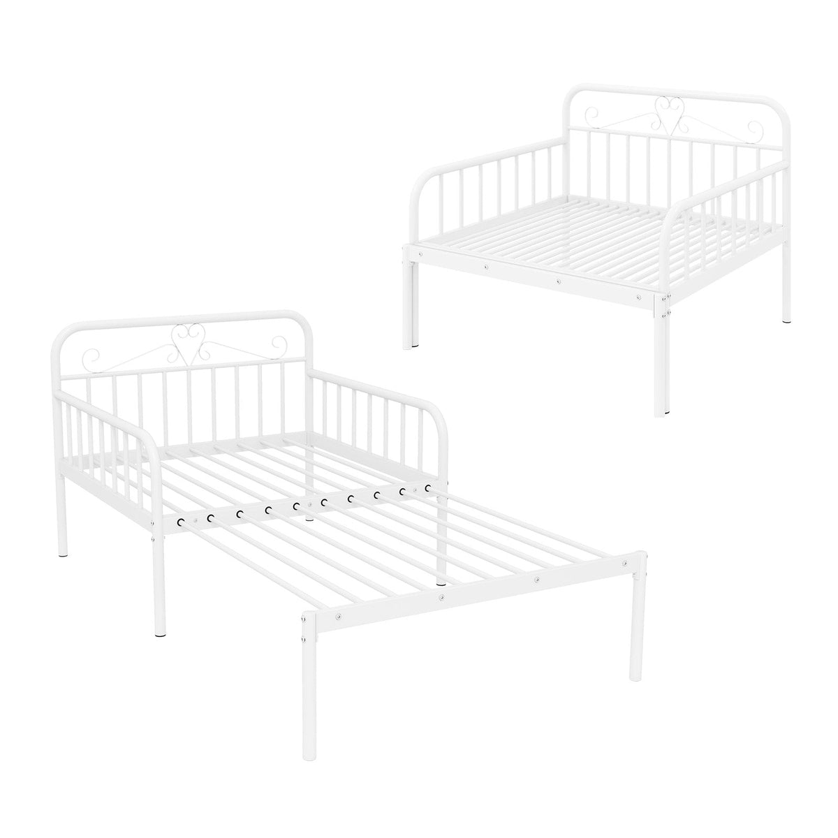 Extendable Metal Daybed to Twin Size Bed with Guardrails and Armrests-Trundle Bed Frame-DECOROLALA