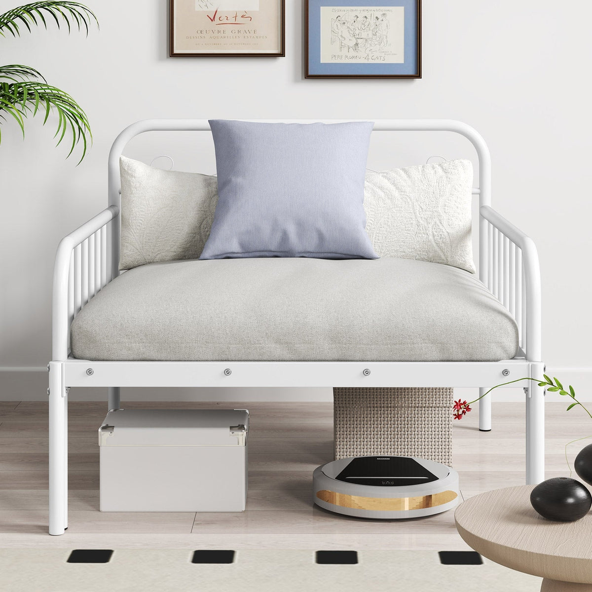 Extendable Metal Daybed to Twin Size Bed with Guardrails and Armrests-Trundle Bed Frame-DECOROLALA