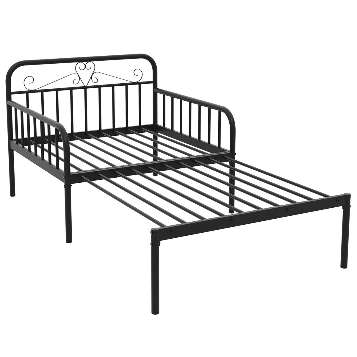 Extendable Metal Daybed to Twin Size Bed with Guardrails and Armrests-Trundle Bed Frame-DECOROLALA