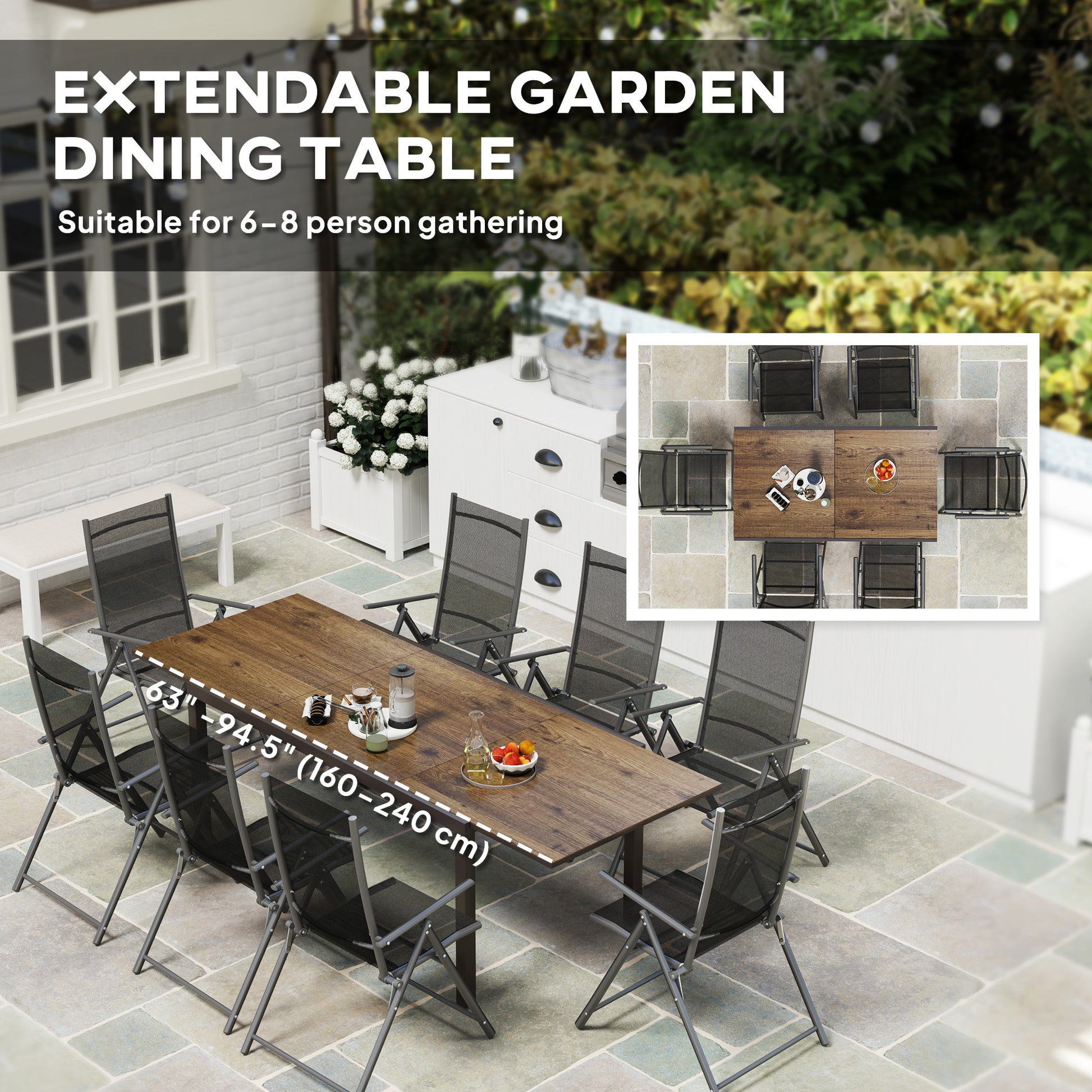 Extendable Patio Dining Table 63"-94.5" Brown-DECOROLALA