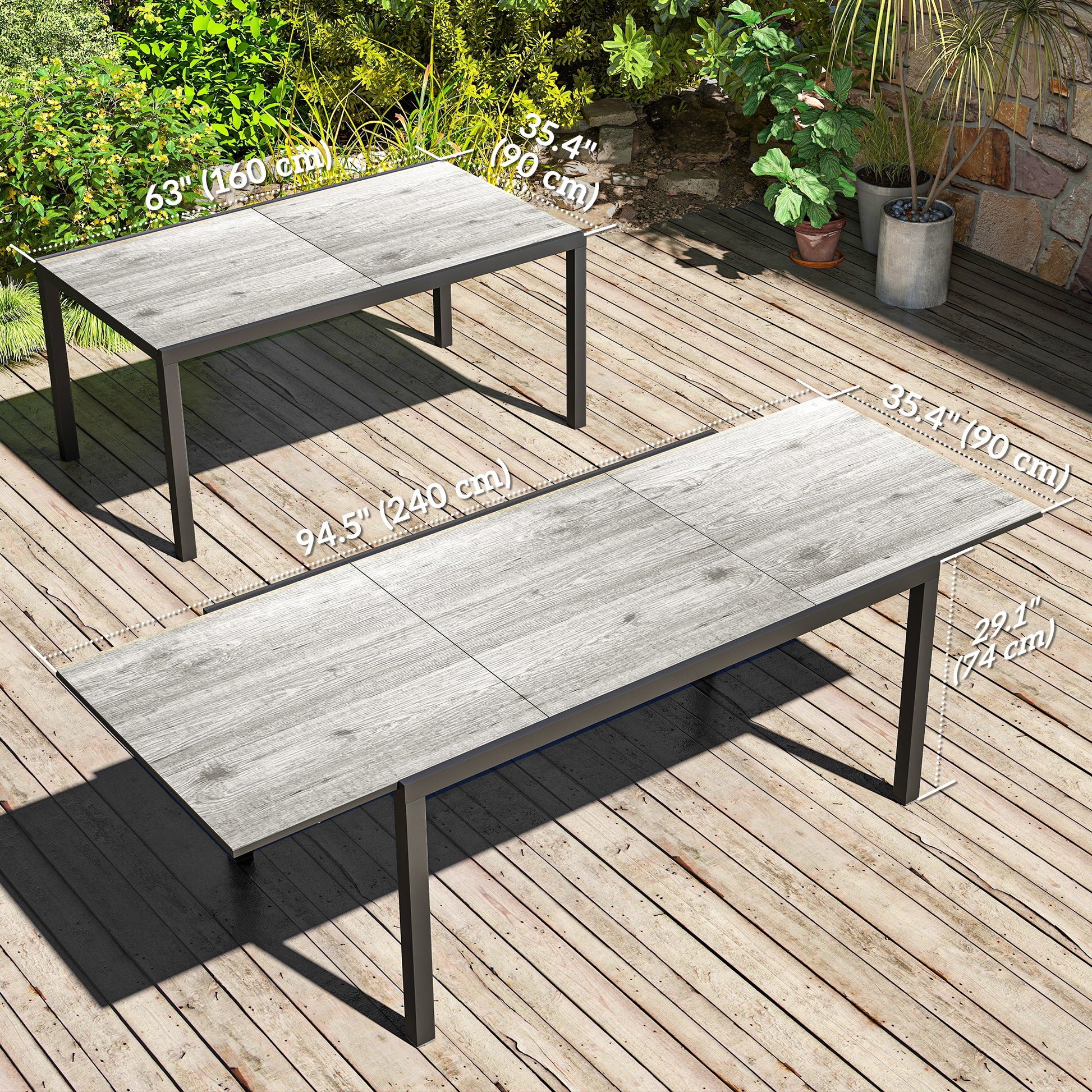 Extendable Patio Dining Table 63"-94.5" Grey-DECOROLALA
