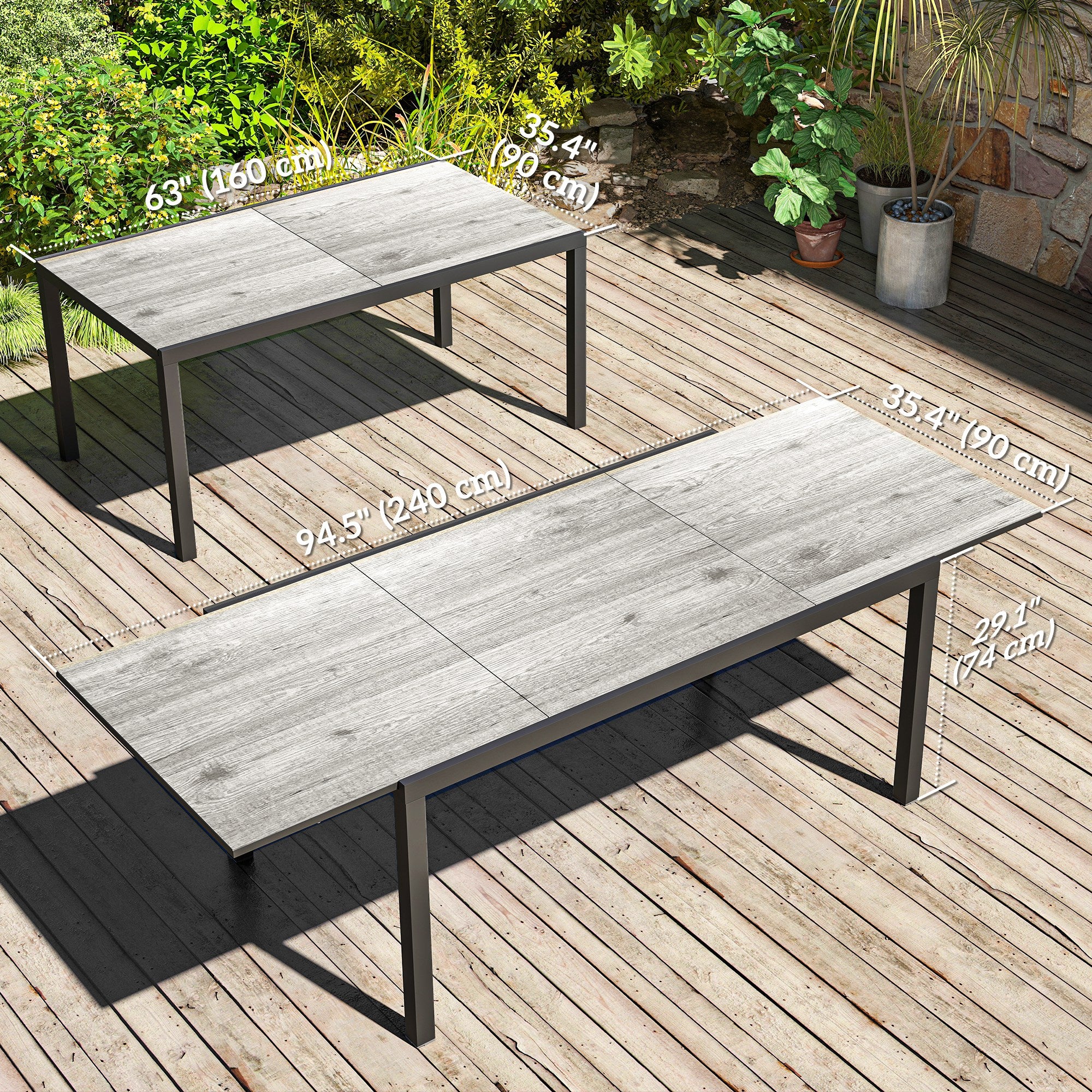 Extendable Patio Dining Table 63"-94.5" Grey-DECOROLALA