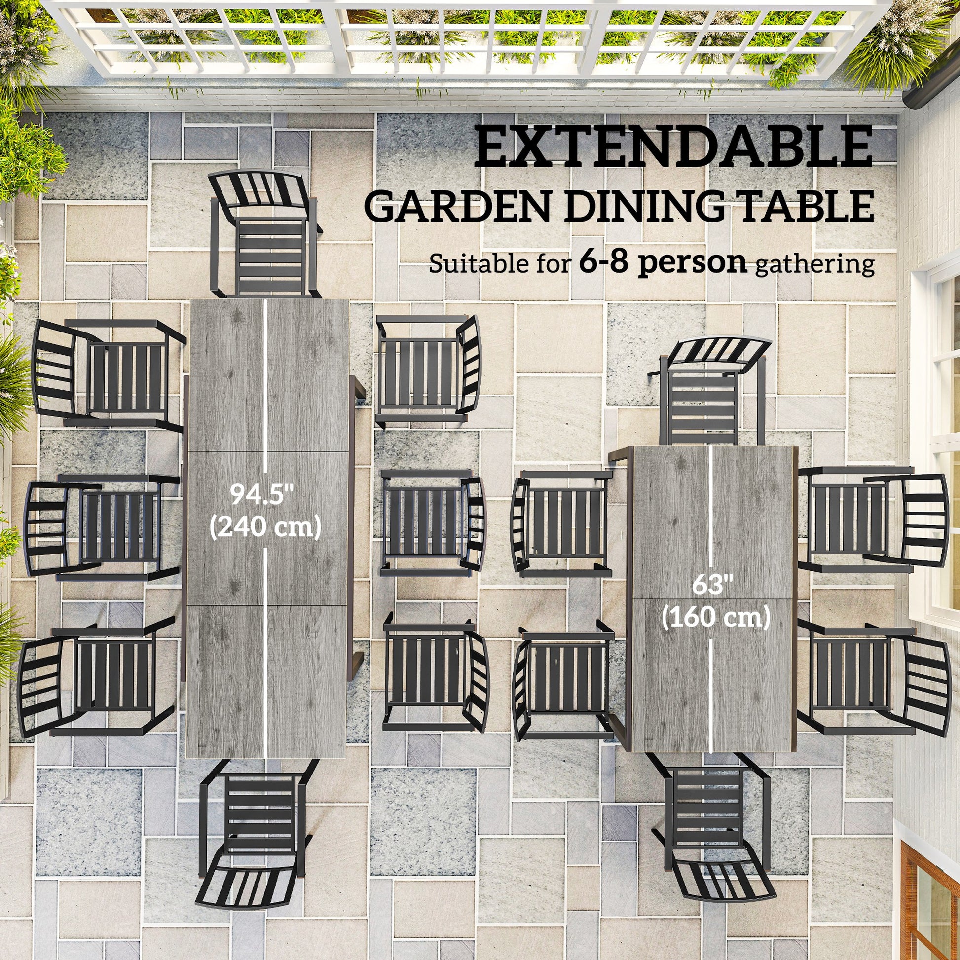 Extendable Patio Dining Table 63"-94.5" Grey-DECOROLALA