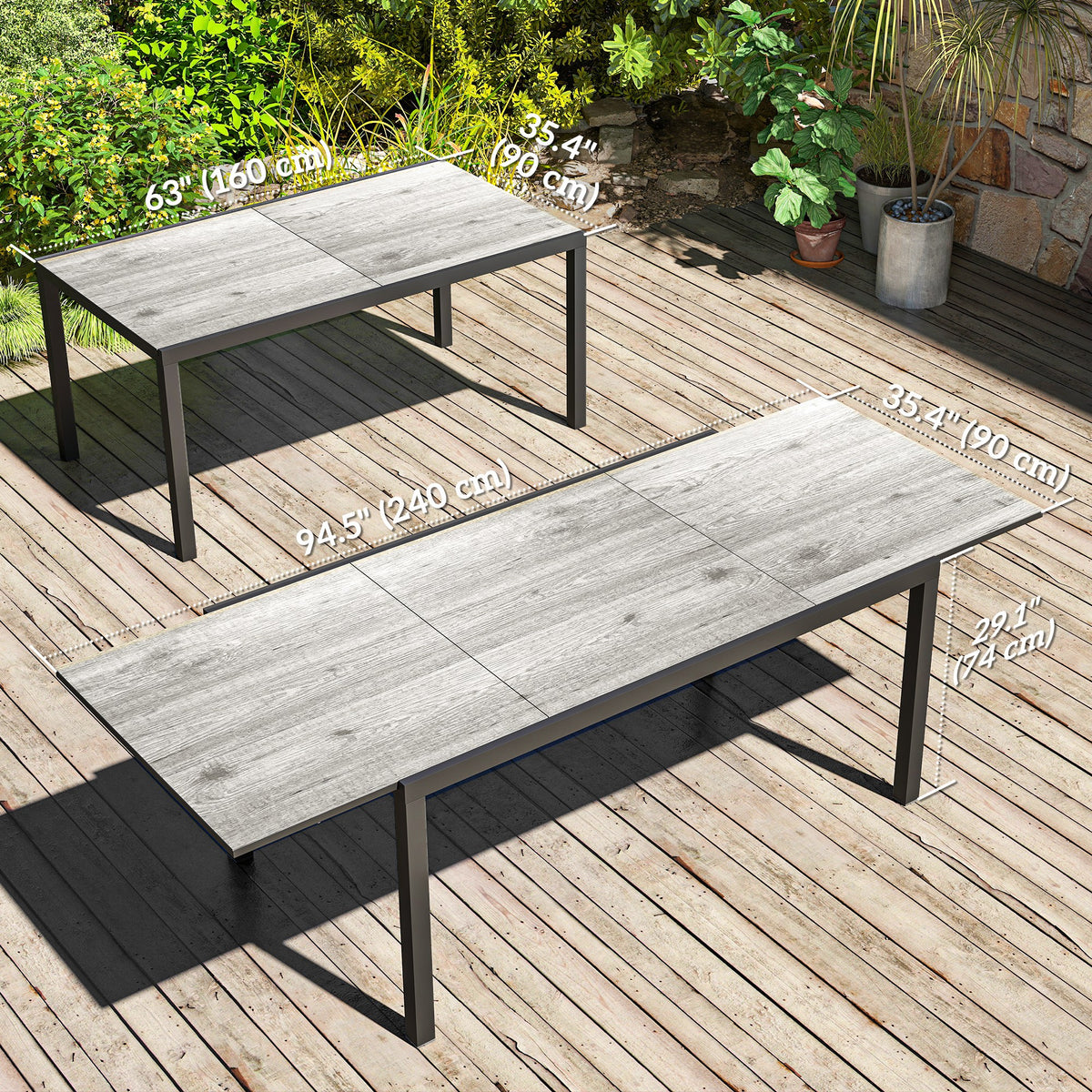 Extendable Patio Dining Table 63"-94.5" Grey-Patio Dining Tables-DECOROLALA