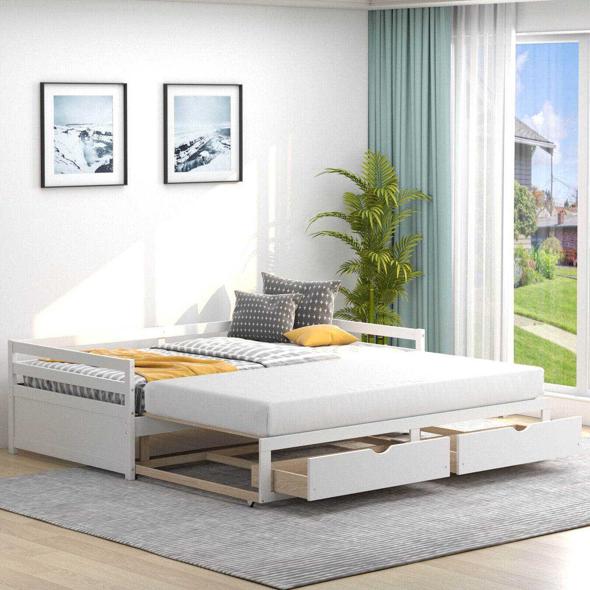 Extendable Twin to King Daybed with Trundle and 2 Storage Drawers-Trundle Bed Frame-DECOROLALA