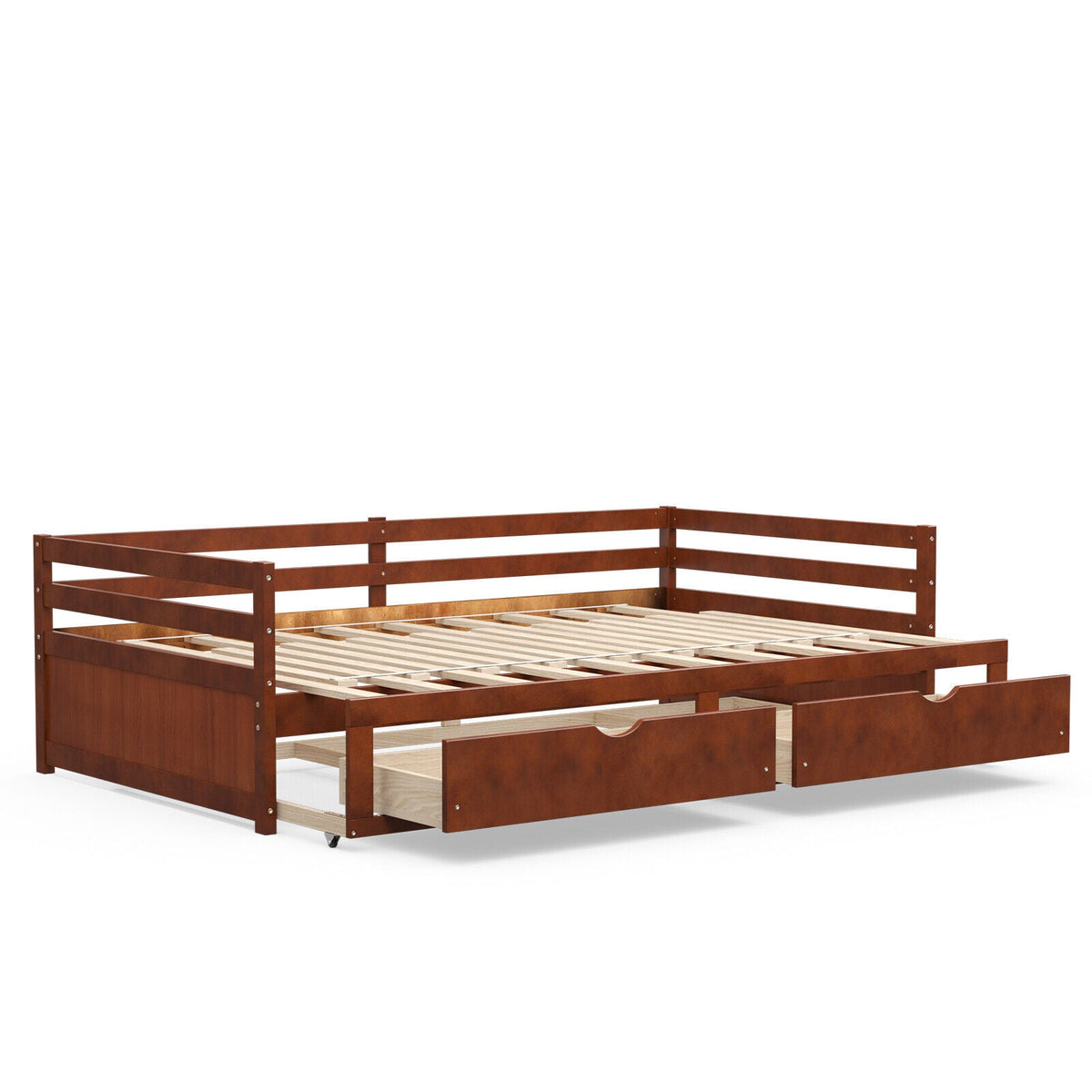 Extendable Twin to King Daybed with Trundle and 2 Storage Drawers-Trundle Bed Frame-DECOROLALA