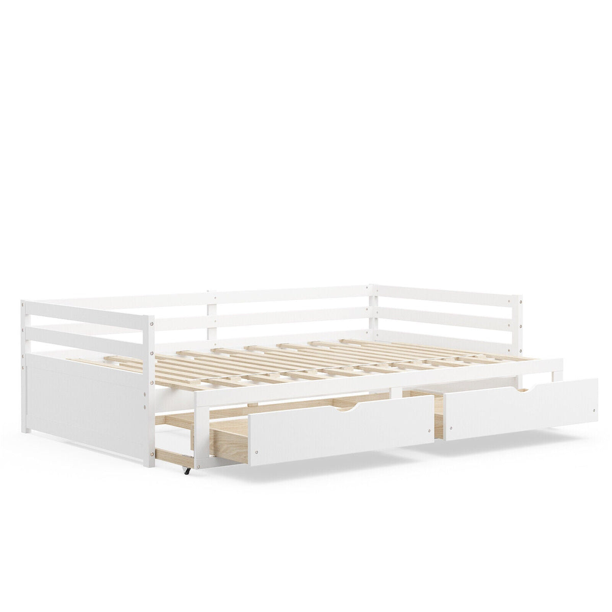 Extendable Twin to King Daybed with Trundle and 2 Storage Drawers-Trundle Bed Frame-DECOROLALA