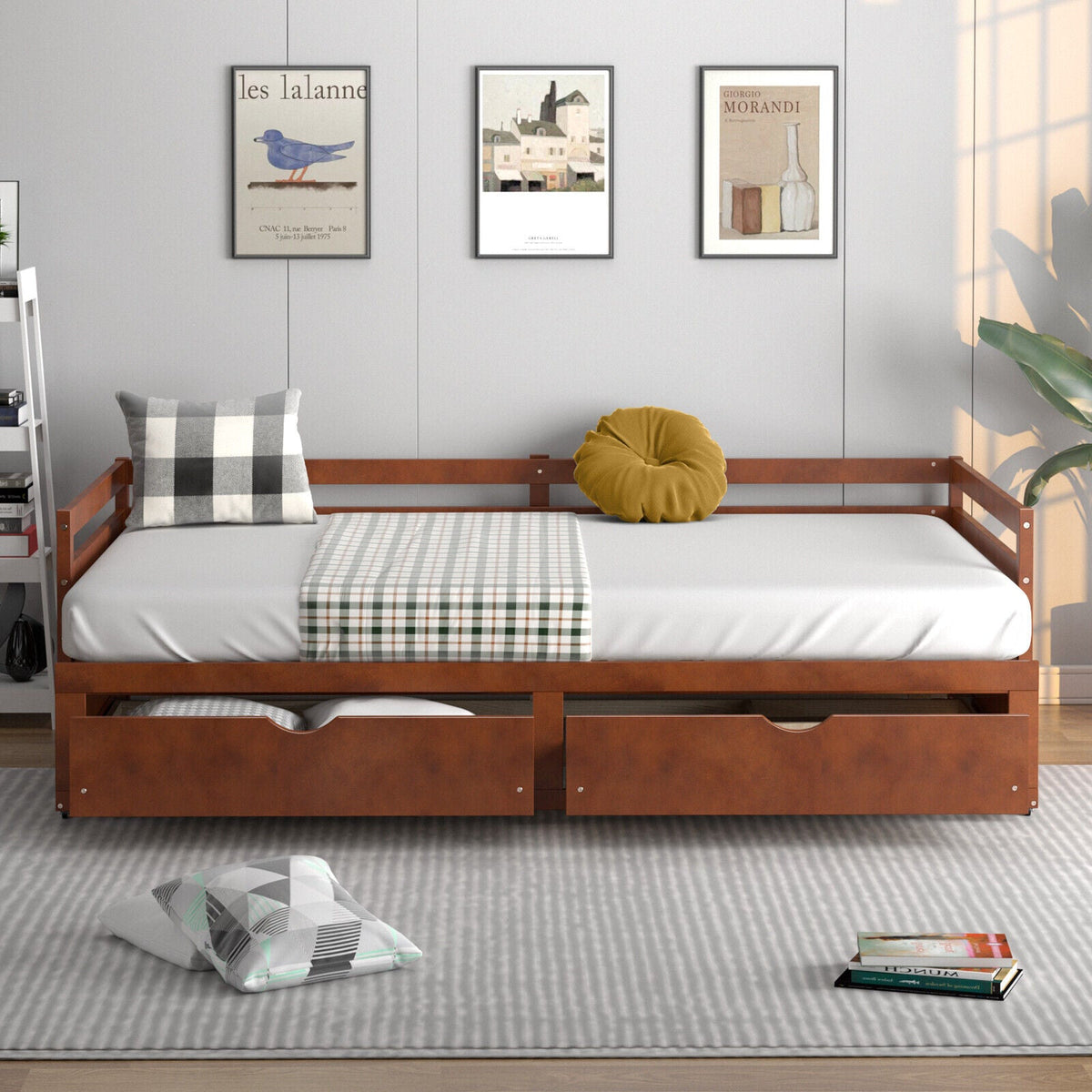 Extendable Twin to King Daybed with Trundle and 2 Storage Drawers-Trundle Bed Frame-DECOROLALA