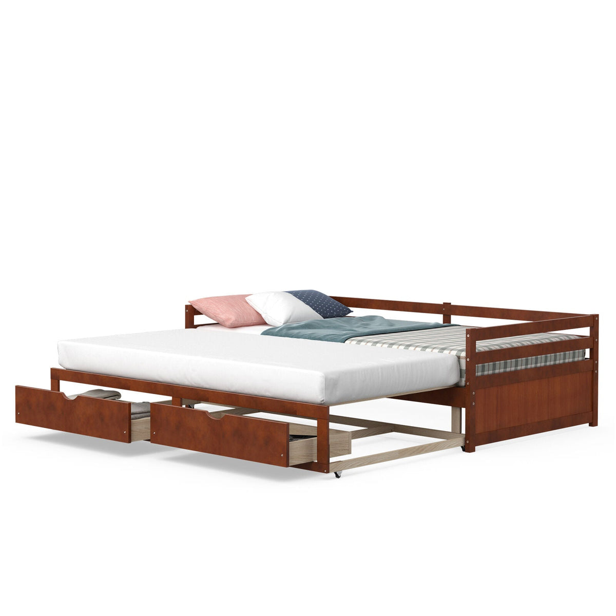 Extendable Twin to King Daybed with Trundle and 2 Storage Drawers-Trundle Bed Frame-DECOROLALA