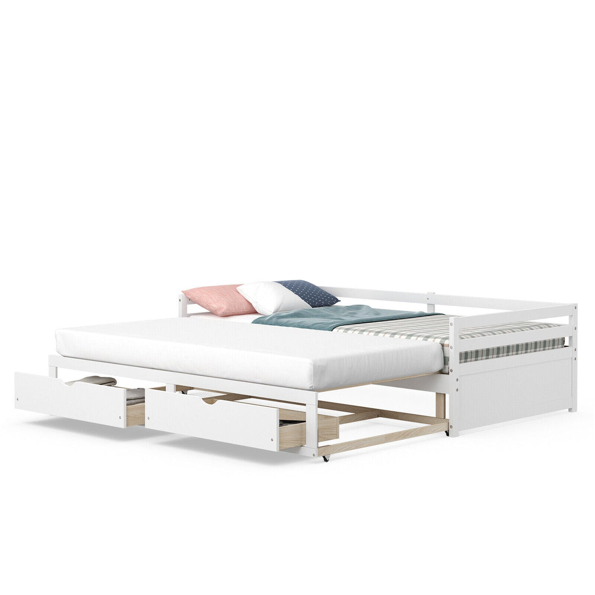 Extendable Twin to King Daybed with Trundle and 2 Storage Drawers-Trundle Bed Frame-DECOROLALA