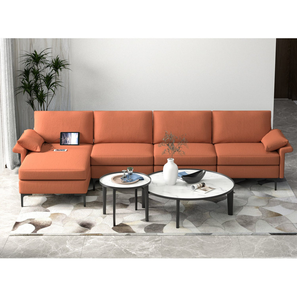 Extra Large L-Shaped Sectional Sofa with Reversible Chaise - Rust Red-Sofas & Loveseats-DECOROLALA