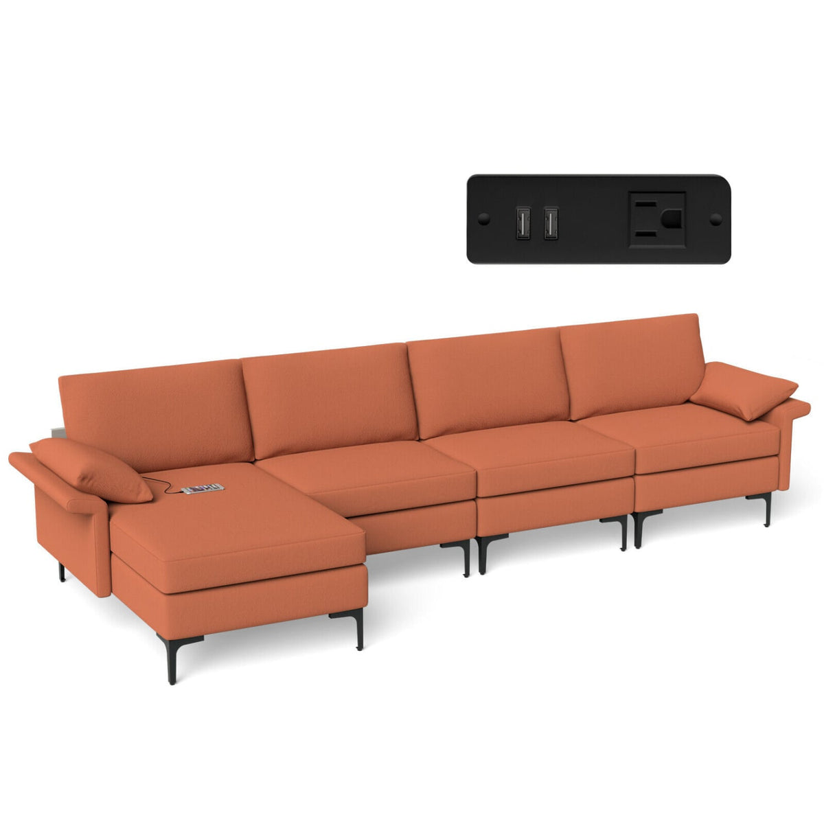 Extra Large L-Shaped Sectional Sofa with Reversible Chaise - Rust Red-Sofas & Loveseats-DECOROLALA