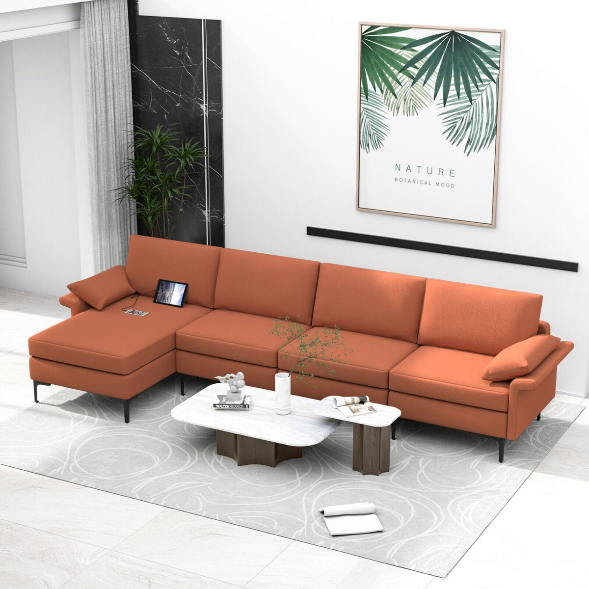 Extra Large L-Shaped Sectional Sofa with Reversible Chaise - Rust Red-Sofas & Loveseats-DECOROLALA