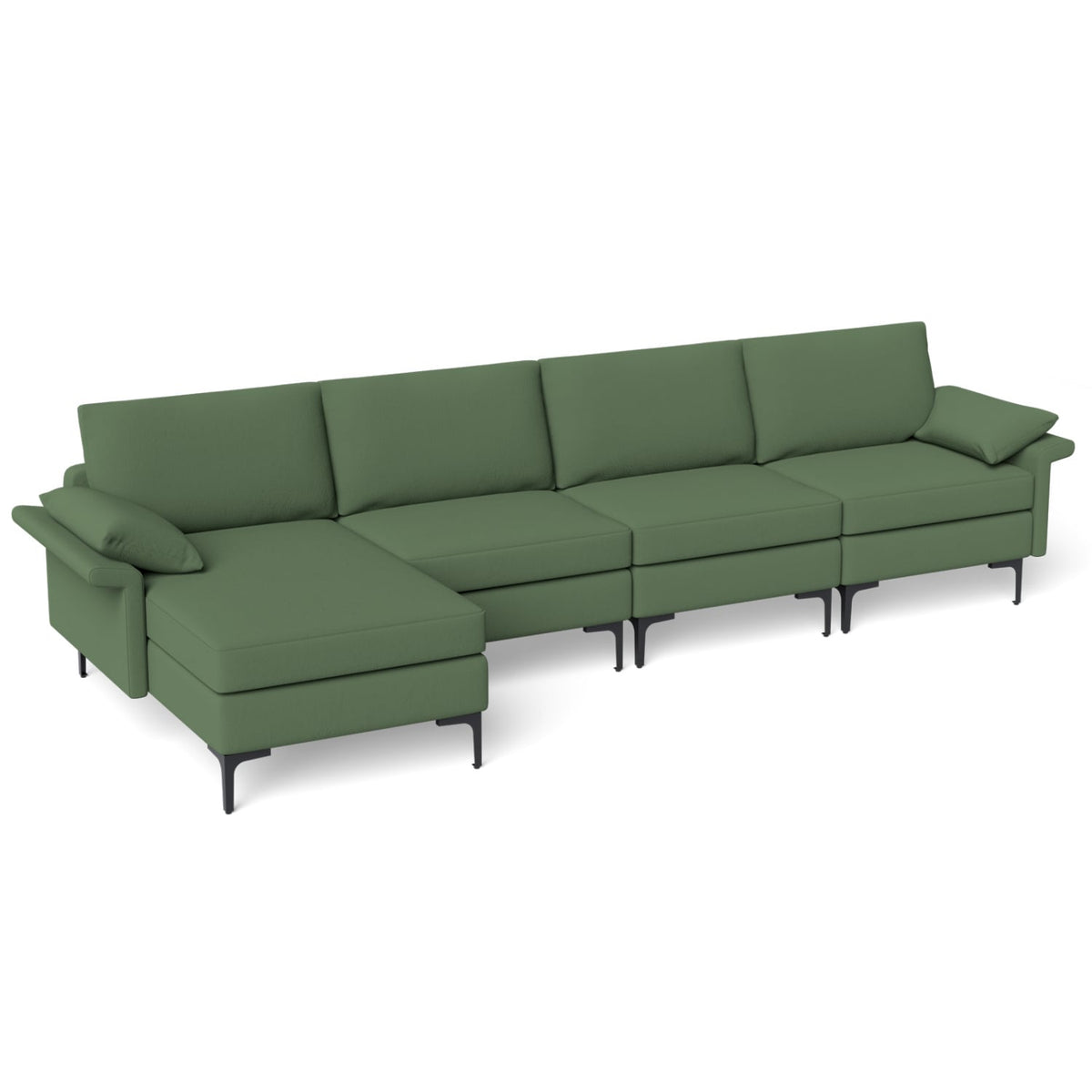 Extra Large L-Shaped Sectional Sofa with USB - Army Green-Sofas & Loveseats-DECOROLALA