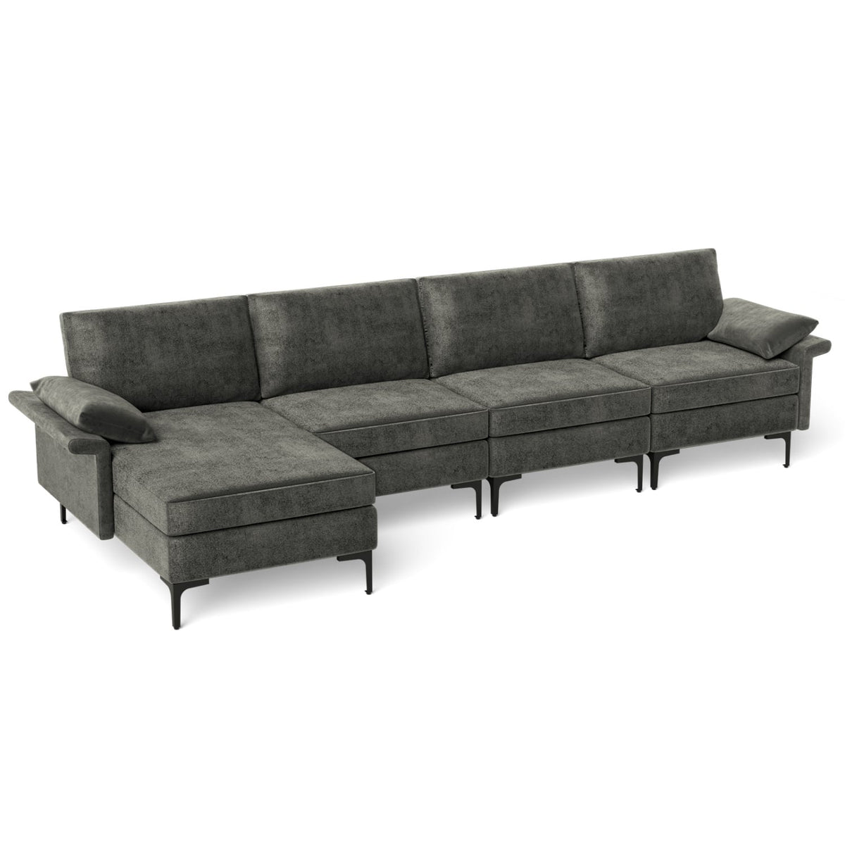 Extra Large L-Shaped Sectional Sofa with USB Ports - Gray-Sofas & Loveseats-DECOROLALA