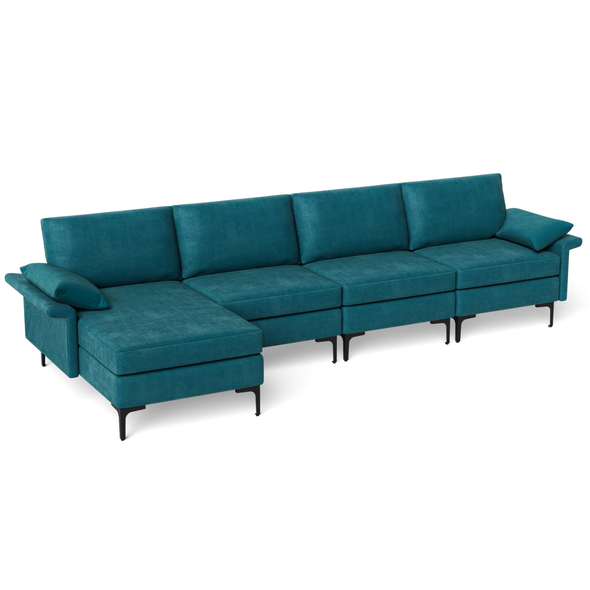 Extra Large L-shaped Sectional Sofa with Reversible Chaise and 2 USB Ports for 4-5 People-Peacock Blue-Sofas & Loveseats-DECOROLALA