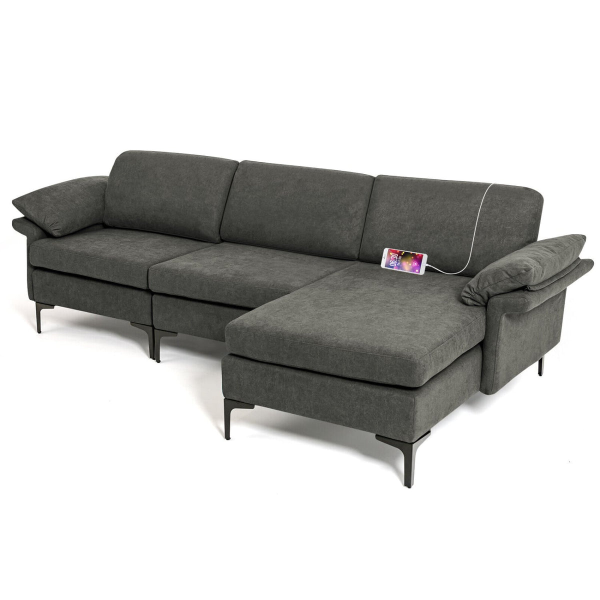 Modular L-Shaped Sectional Sofa with Storage & USB - Gray 100"-Sofas & Loveseats-DECOROLALA
