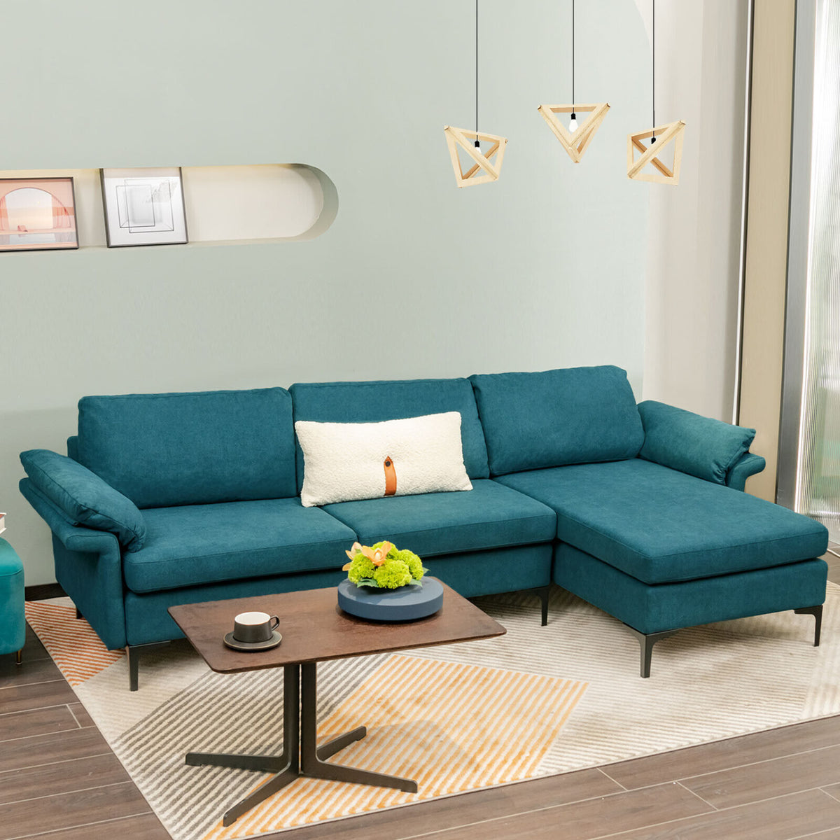 Extra Large Modular L-shaped Sectional Sofa with Reversible Chaise for 4-5 People-Peacock Blue-Sofas & Loveseats-DECOROLALA