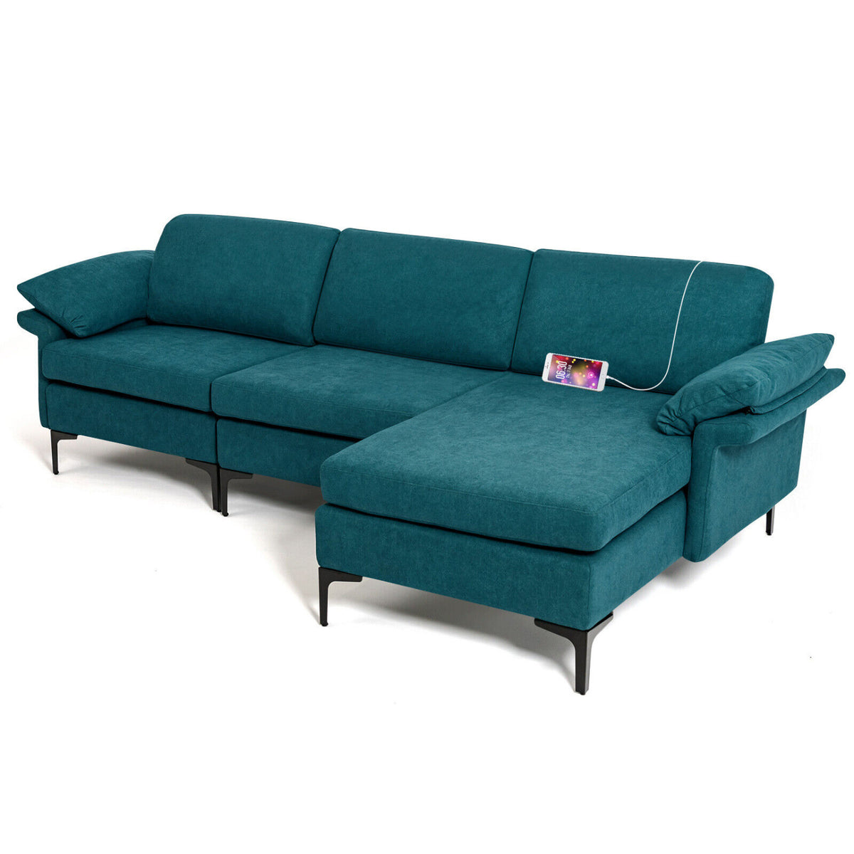 Extra Large Modular L-shaped Sectional Sofa with Reversible Chaise for 4-5 People-Peacock Blue-Sofas & Loveseats-DECOROLALA