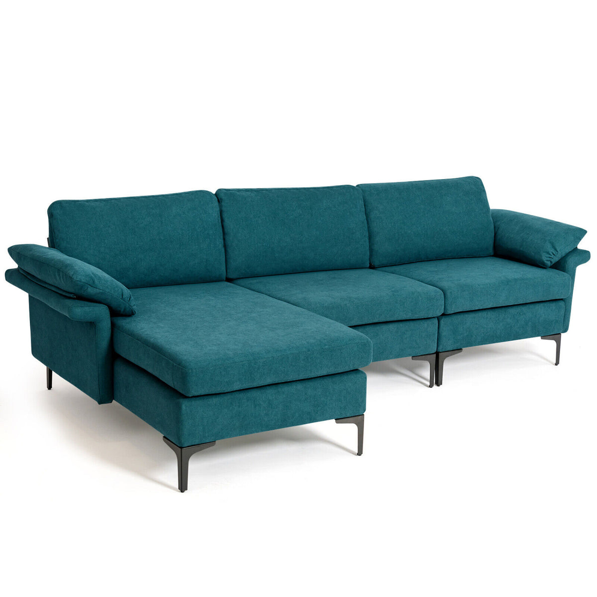 Extra Large Modular L-shaped Sectional Sofa with Reversible Chaise for 4-5 People-Peacock Blue-Sofas & Loveseats-DECOROLALA