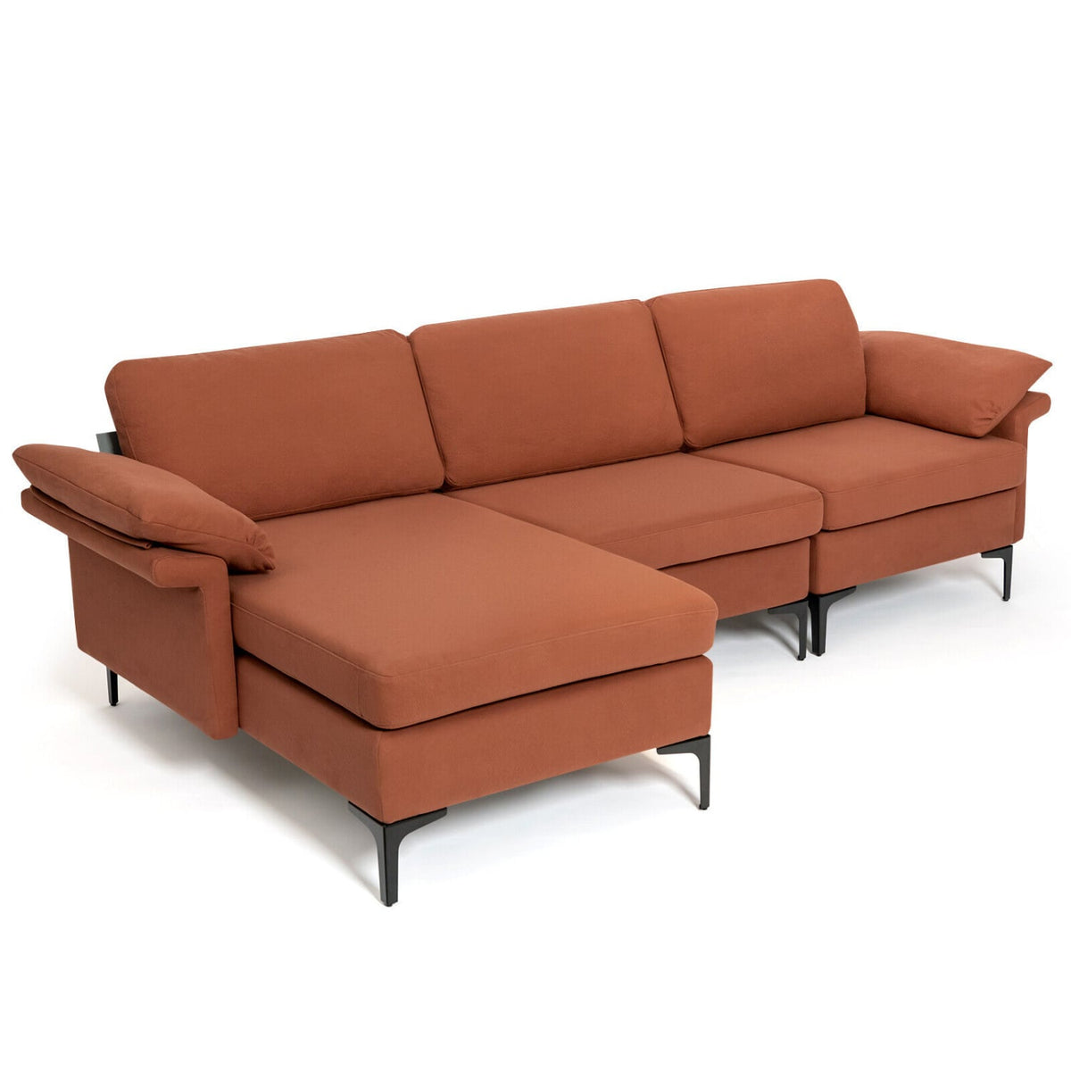 Modular L-Shaped Sectional Sofa with Storage & USB - Rust Red-Sofas & Loveseats-DECOROLALA