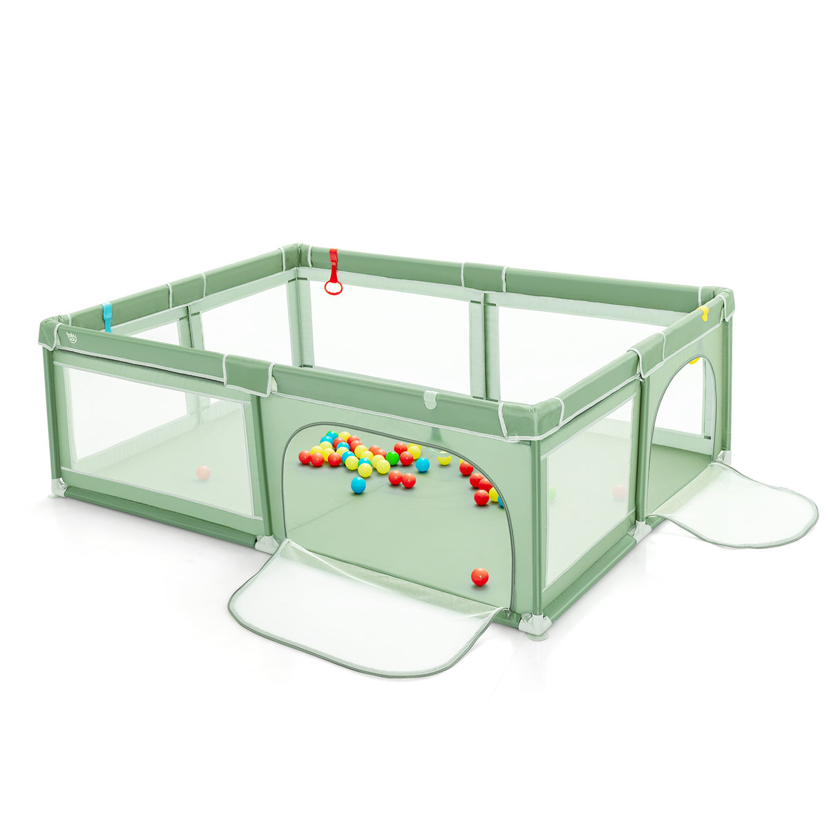 Extra-Large Safety Baby Fence with 50 Ocean Balls-Green-Baby Playpens & Playards-DECOROLALA