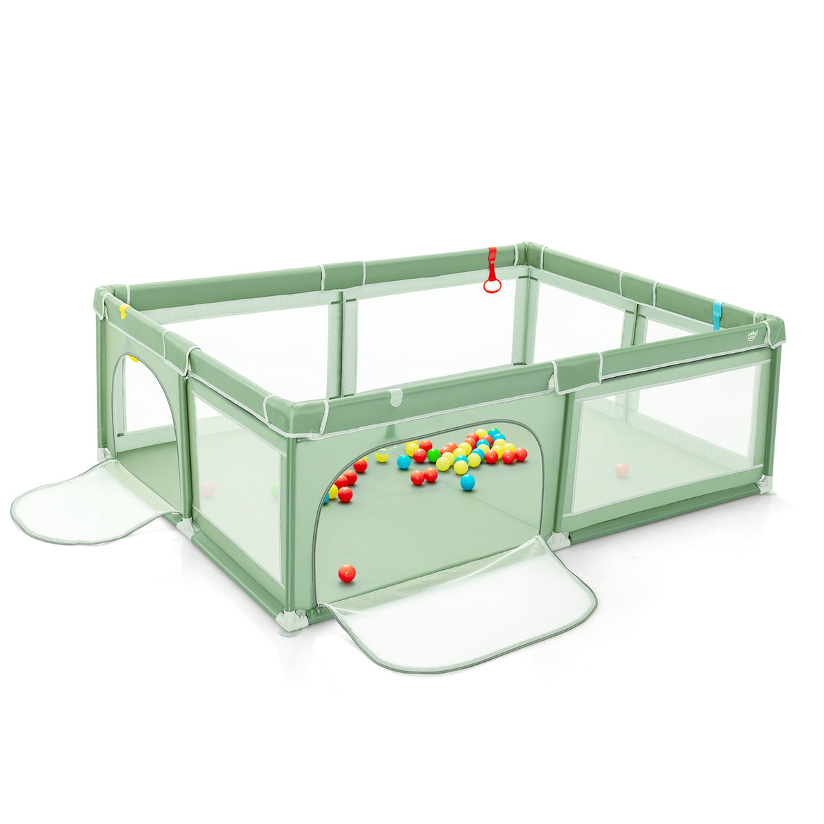 Extra-Large Safety Baby Fence with 50 Ocean Balls-Green-Baby Playpens & Playards-DECOROLALA