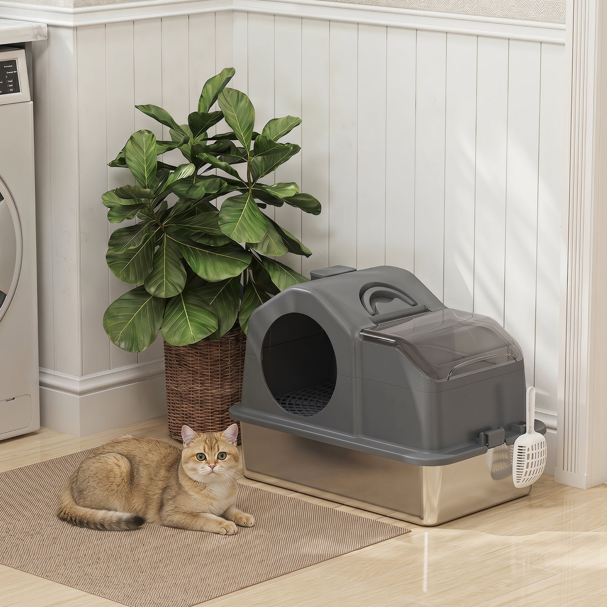 Extra Large Stainless Steel Cat Litter Box - Dark Grey 24" L-Cat Supplies-DECOROLALA