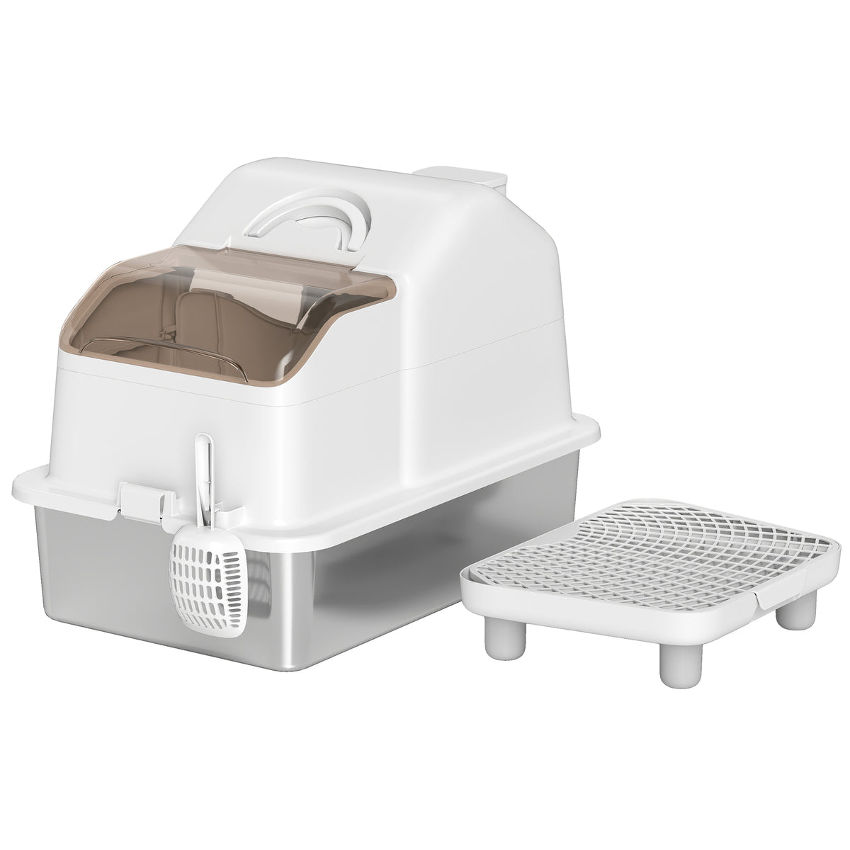 Extra Large Stainless Steel Cat Litter Box - Enclosed White/Silver-Cats-DECOROLALA