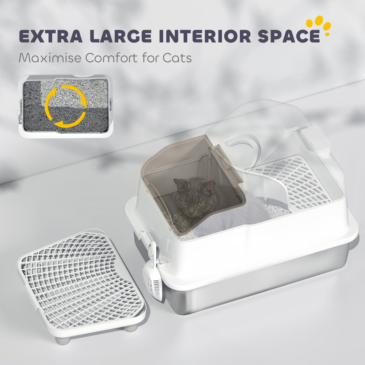 Extra Large Stainless Steel Cat Litter Box - Enclosed White/Silver-Cats-DECOROLALA