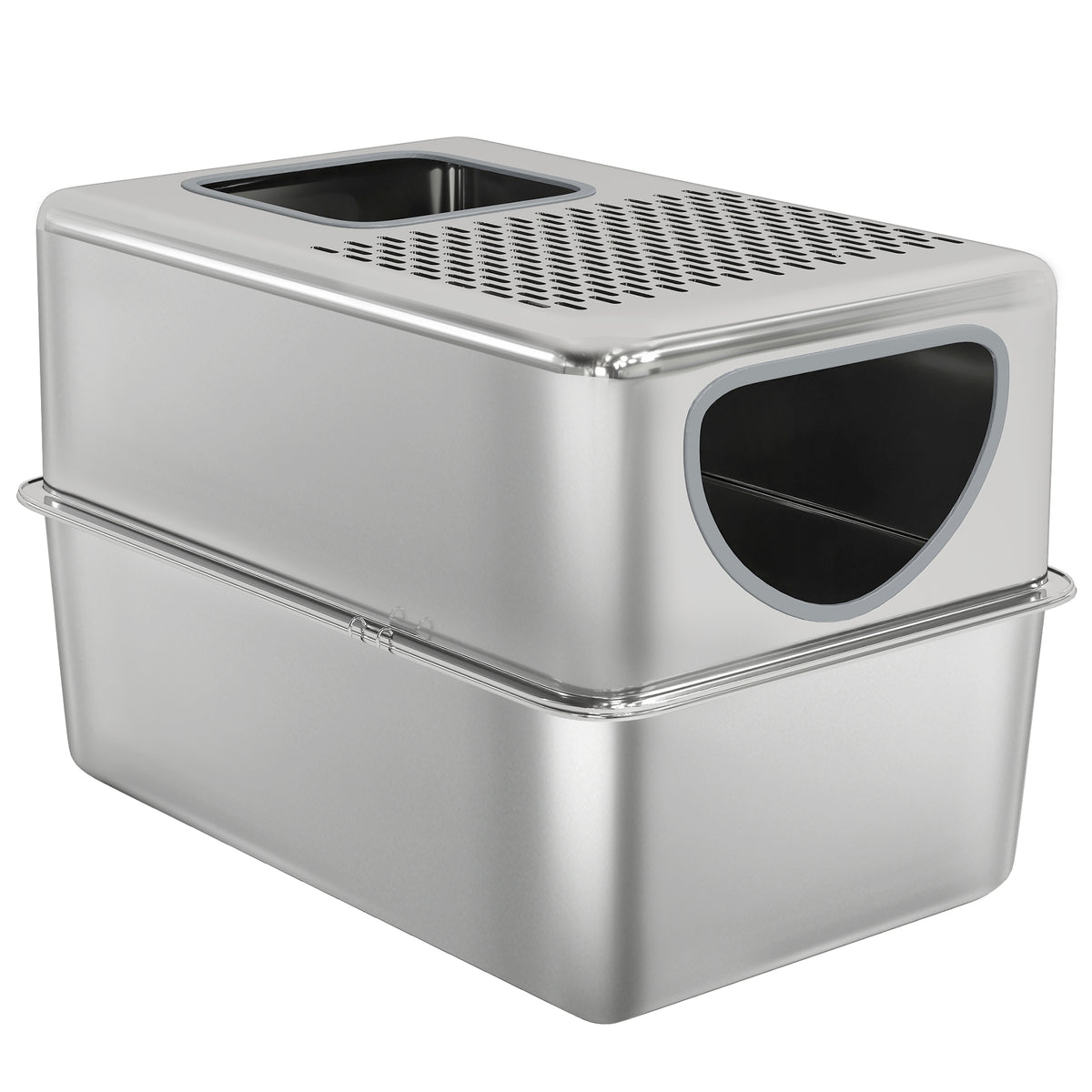 Extra Large Stainless Steel Enclosed Cat Litter Box with Lid - Silver-Cats-DECOROLALA