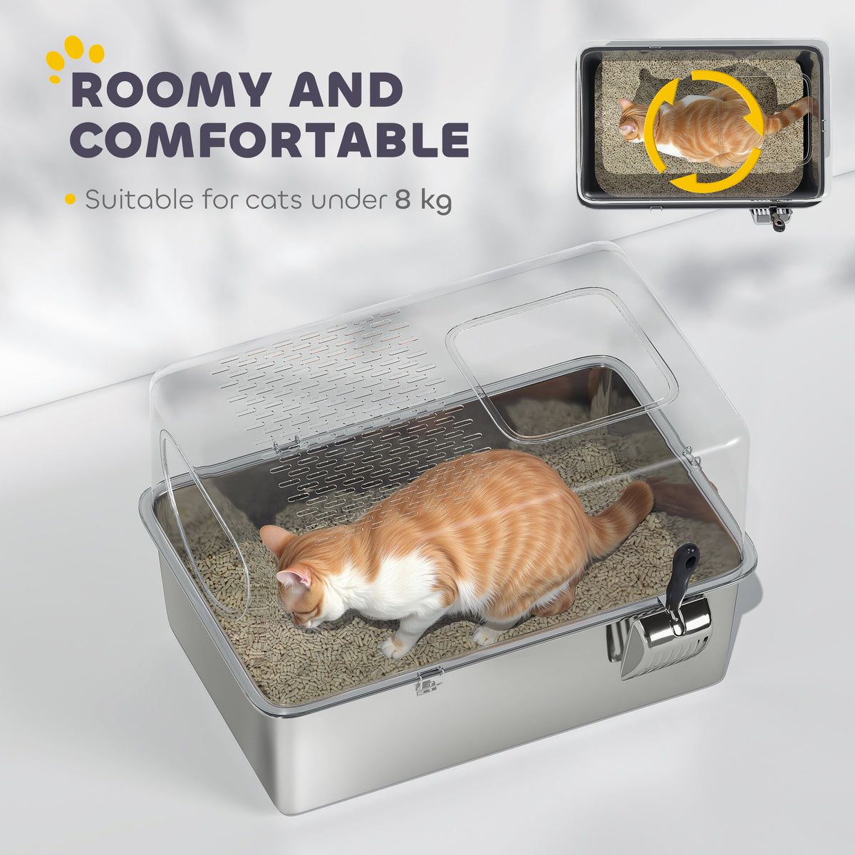 Extra Large Stainless Steel Enclosed Cat Litter Box with Lid - Silver-Cats-DECOROLALA