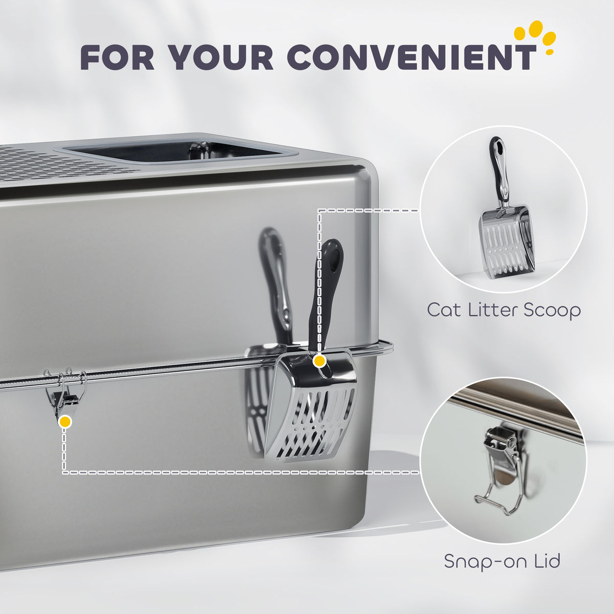 Extra Large Stainless Steel Enclosed Cat Litter Box with Lid - Silver-Cats-DECOROLALA