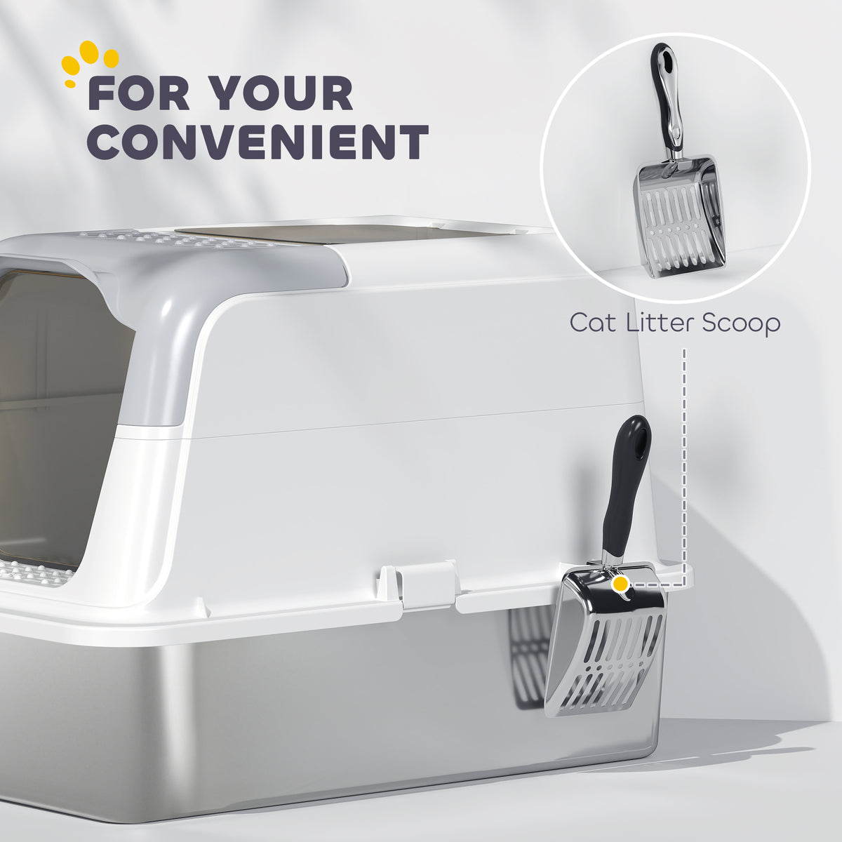 Extra Large Stainless Steel Enclosed Litter Box - White/Grey-Cats-DECOROLALA