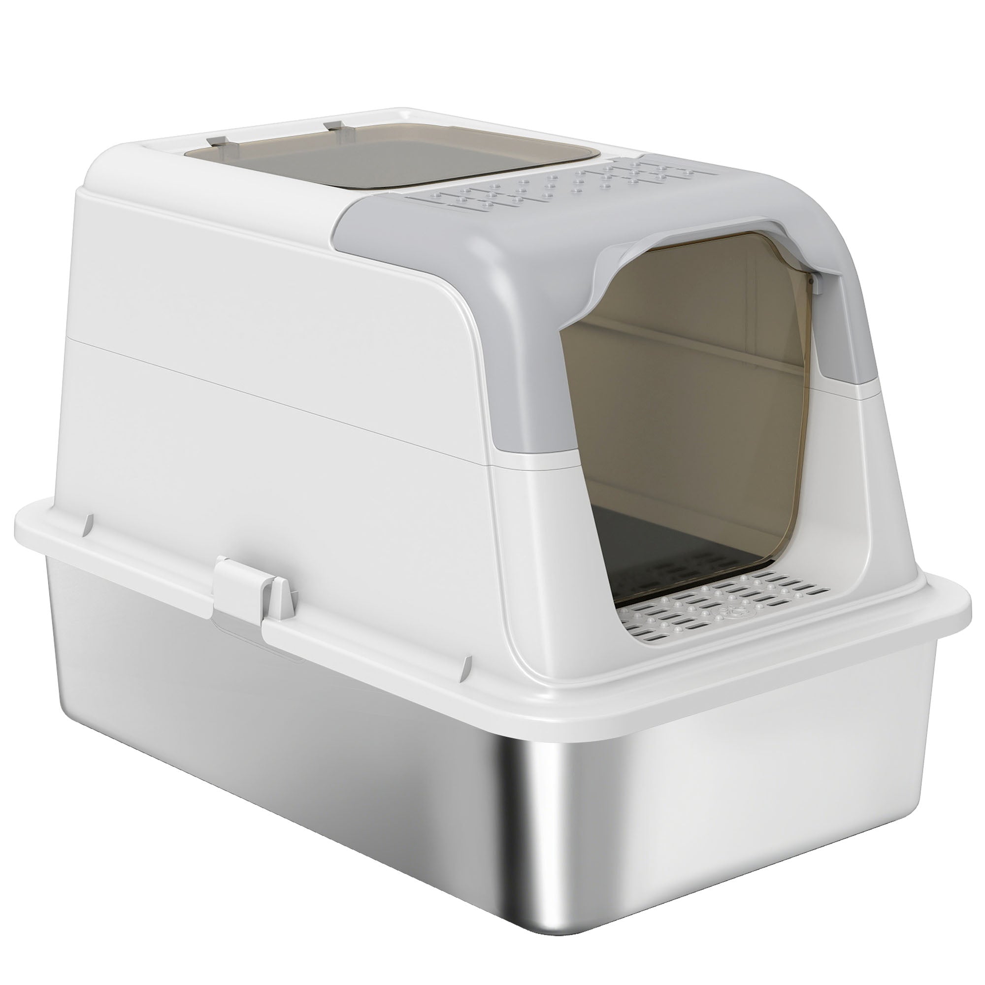 Extra Large Stainless Steel Litter Box, Enclosed Kitty Litter Box for Big Cats with Scoop, Deodorizer Bag-Cats-DECOROLALA