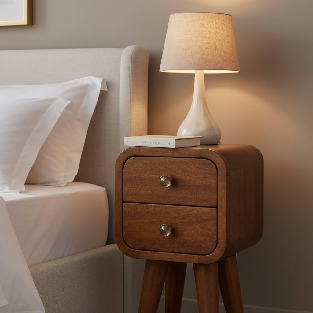 Extra Mini Curved Chestnut Bedside Table - Solid Mango Wood-Nightstand-DECOROLALA