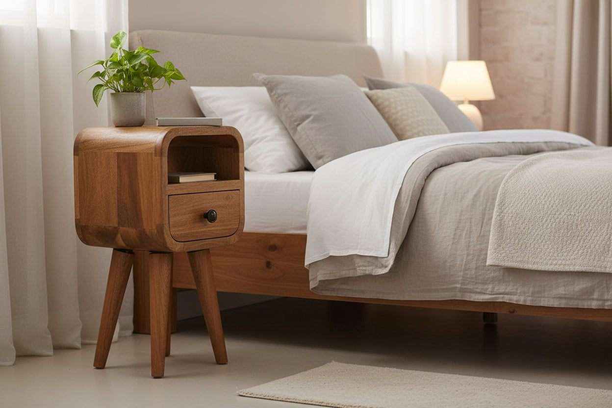 Extra Mini Oakish Curve Bedside Table - Solid Mango Wood-Nightstand-DECOROLALA