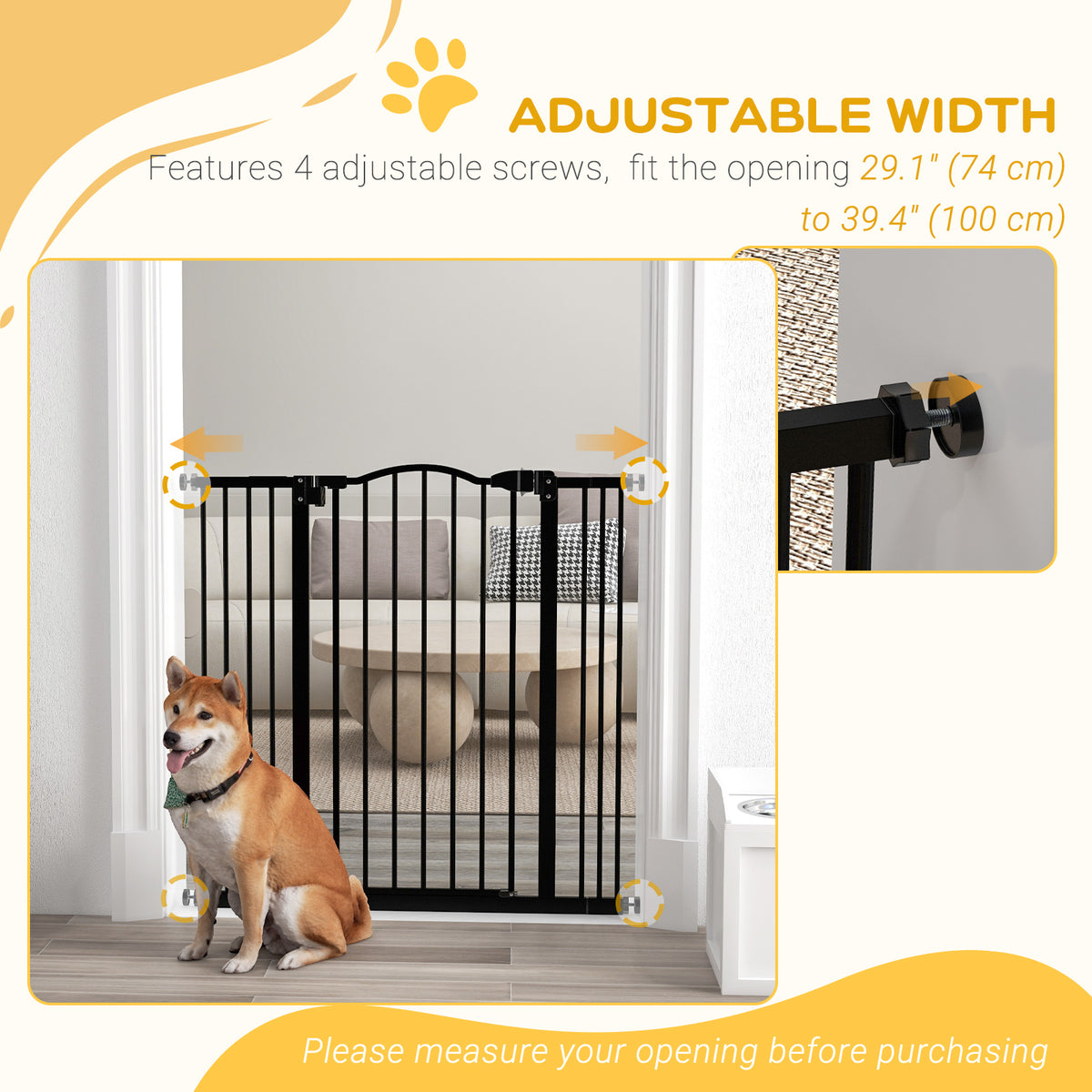 Extra Tall Dog Gate - Black 29"-39" Wide Pressure Fit Metal-Dogs-DECOROLALA