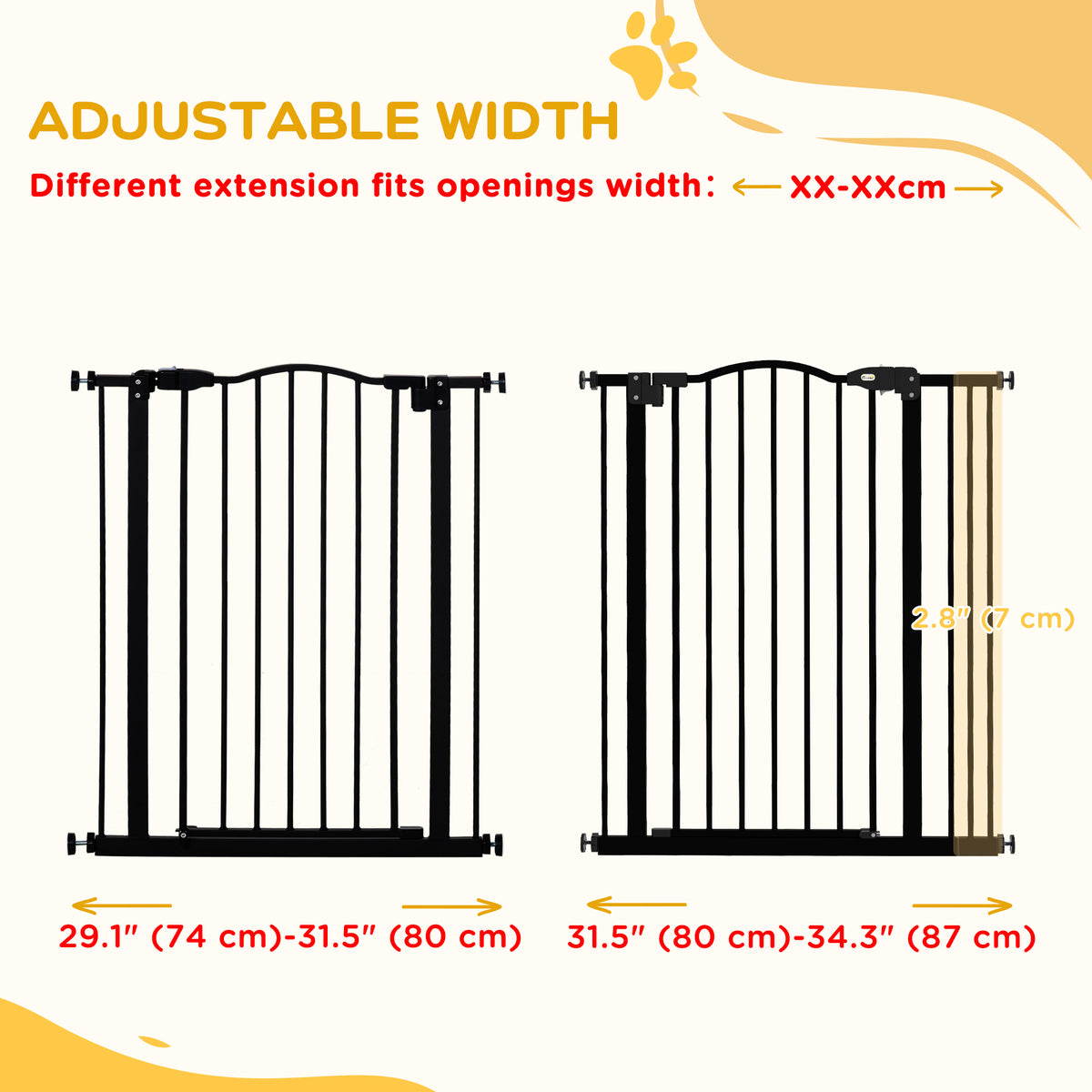 Extra Tall Dog Gate - Black Metal 29"-34"W x 37"H Auto Close-Dogs-DECOROLALA