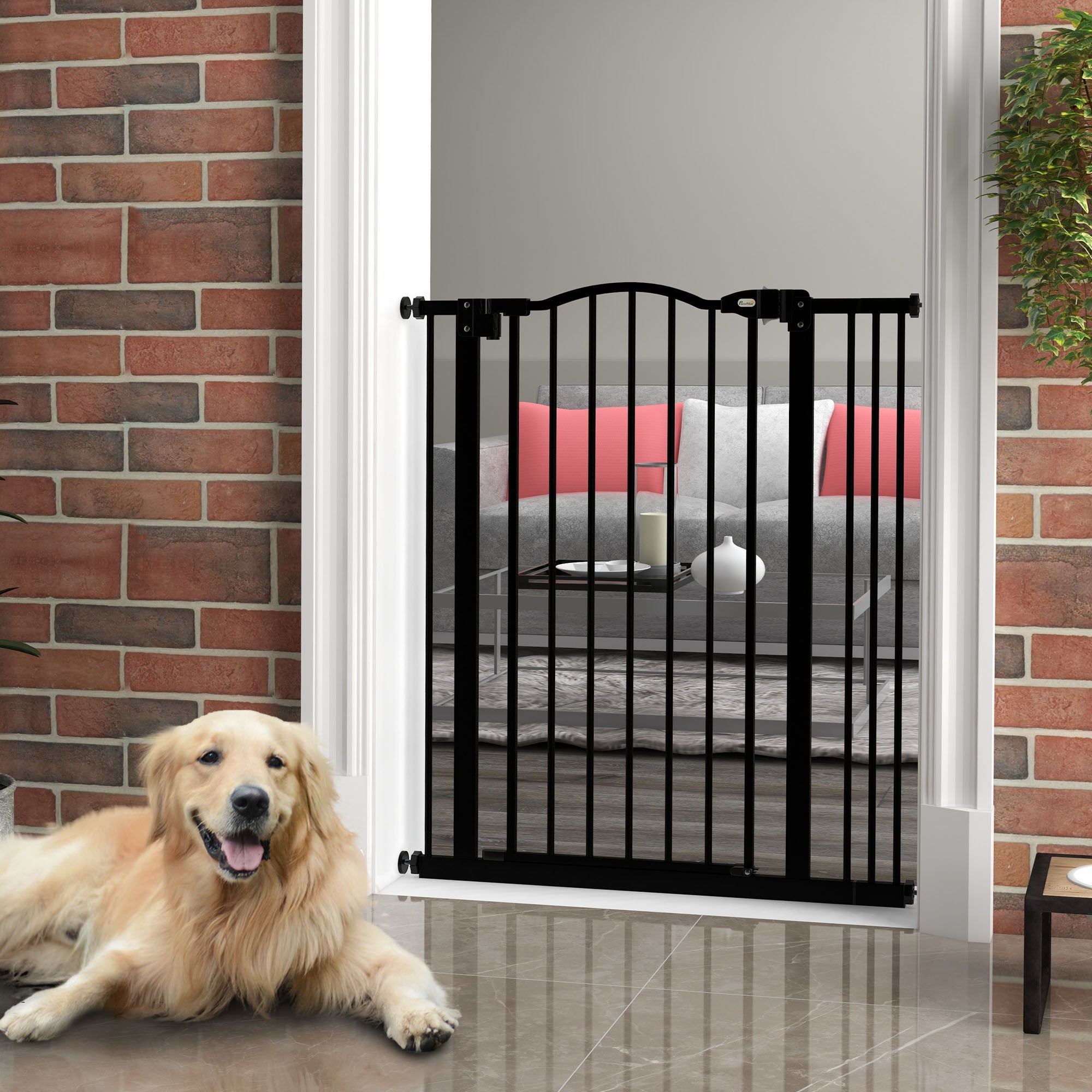 Extra Tall Dog Gate - Black Metal 29"-34"W x 37"H Auto Close-Dogs-DECOROLALA