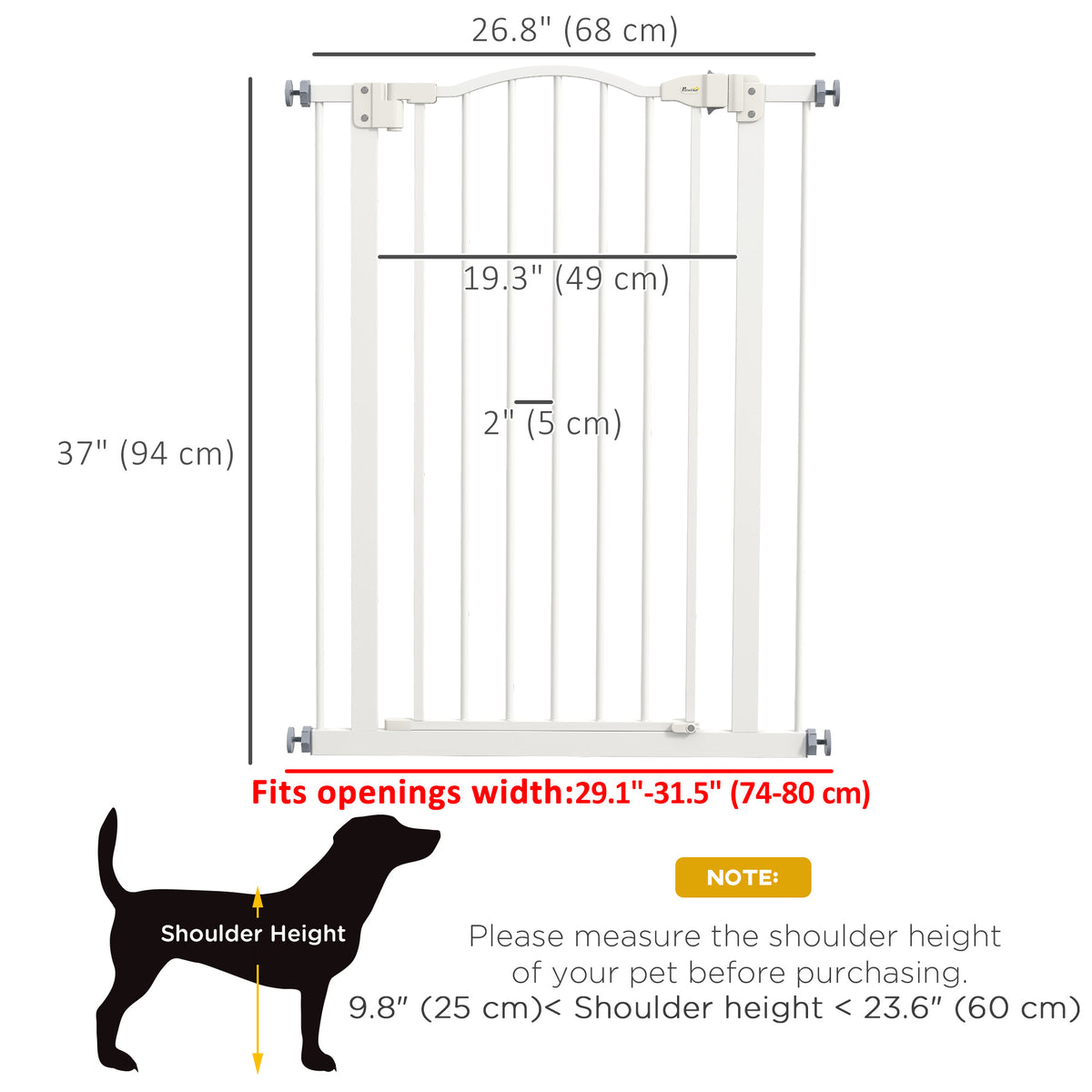 Extra Tall Dog Gate - White Metal 37"H Pressure Fit 29"-32"W-Dogs-DECOROLALA