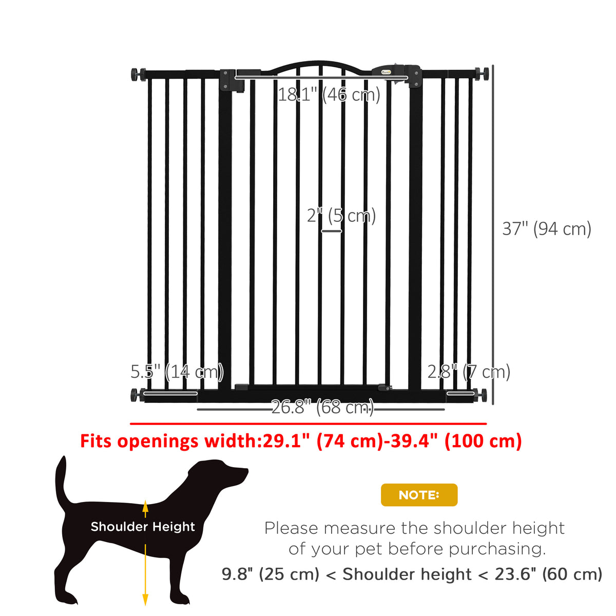 Extra Tall Dog Gate with Door - Black Metal 29"-39" Wide-Dogs-DECOROLALA