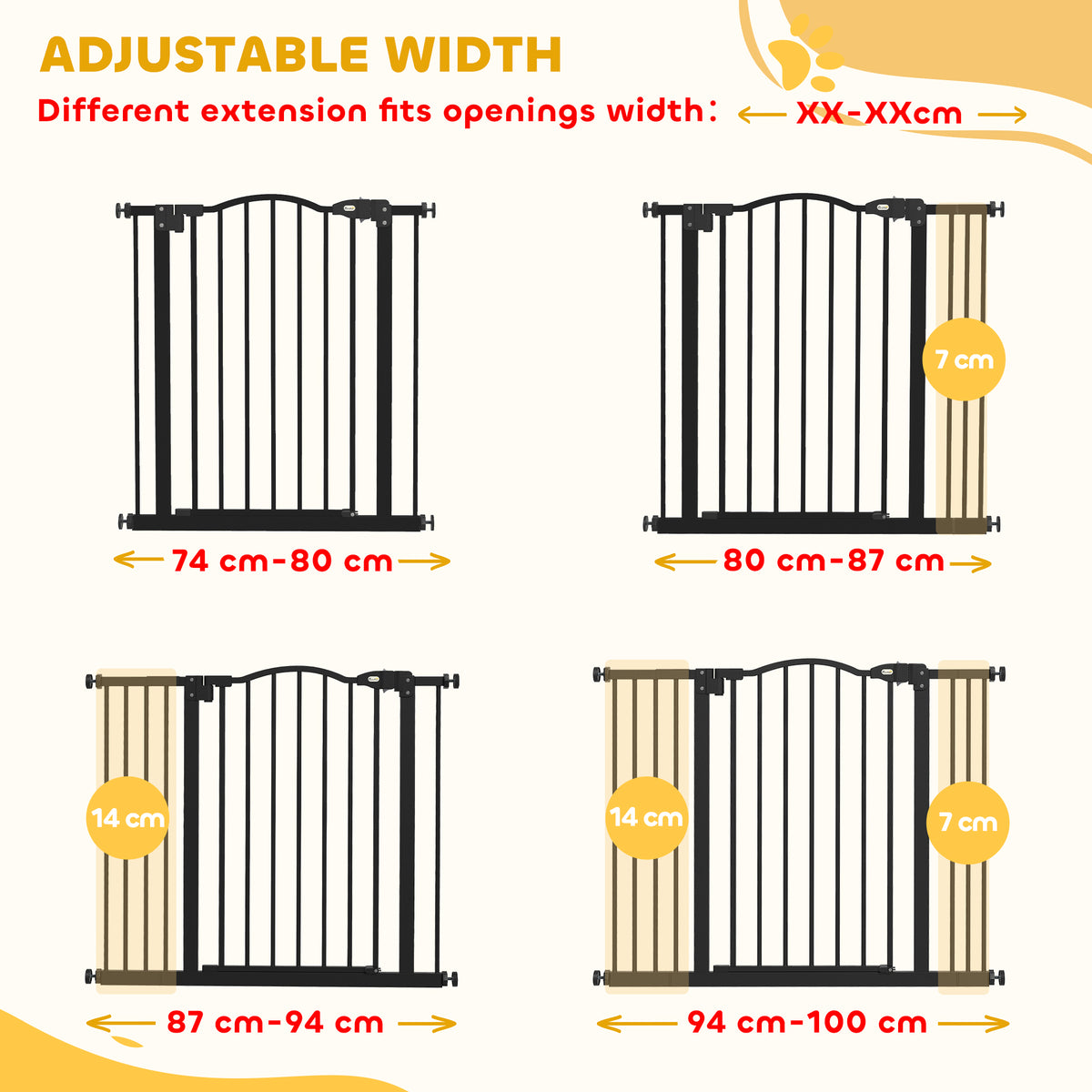 Extra Tall Dog Gate with Door - Black Metal 29"-39" Wide-Dogs-DECOROLALA