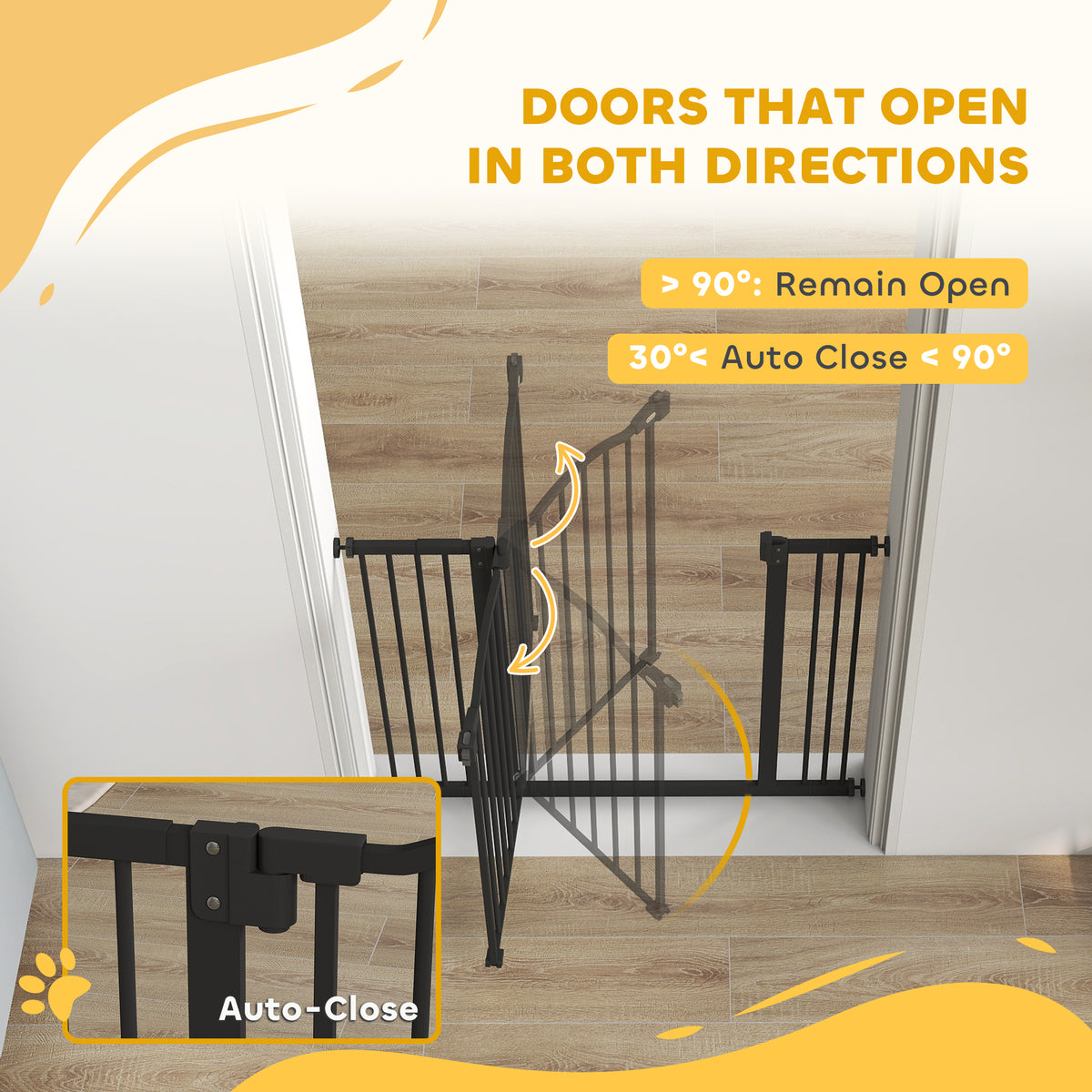 Extra Tall Dog Gate with Door - Black Metal 29"-39" Wide-Dogs-DECOROLALA