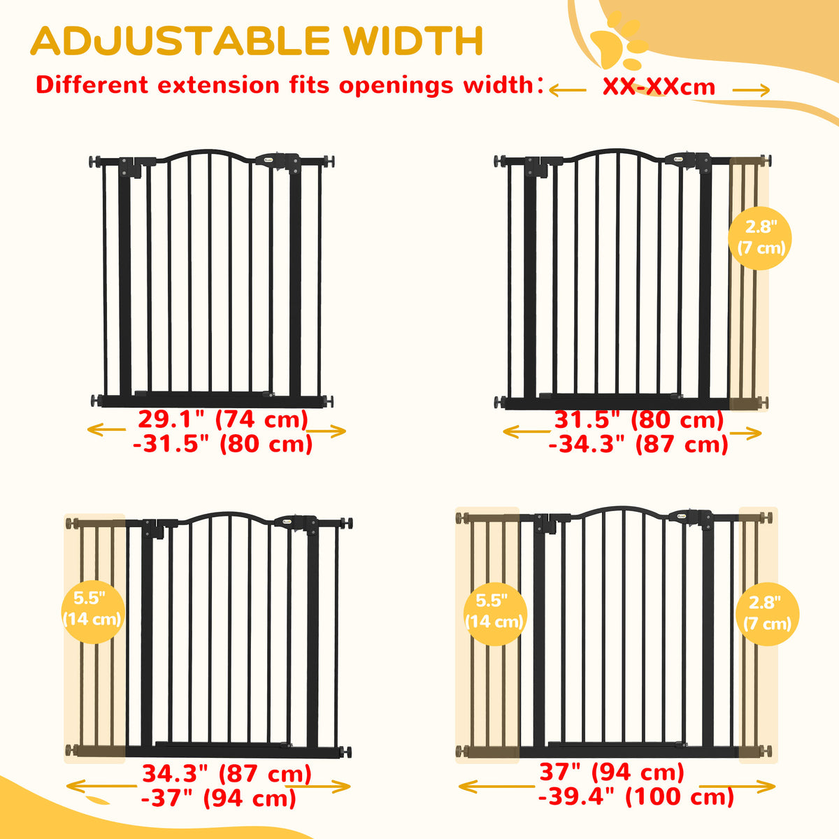 Extra Tall Dog Gate with Door - Black Metal 29"-39" Wide-Dogs-DECOROLALA