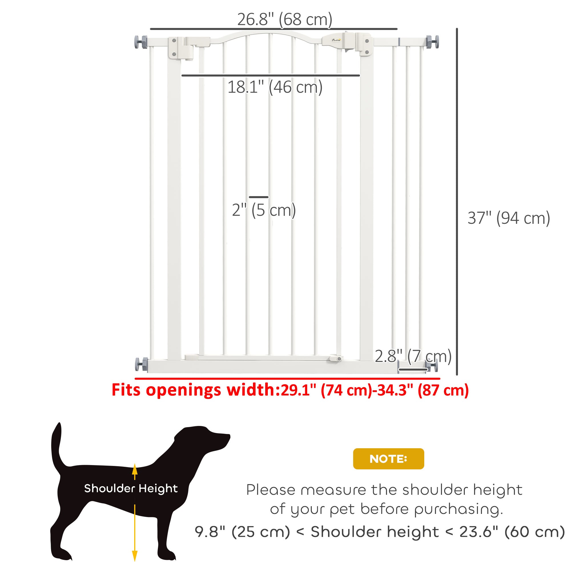Extra Tall Dog Gate with Door, Pressure Fit, Auto Close, Double Locking for Doorways Hallways Stairs, 29"-34", White-Dogs-DECOROLALA