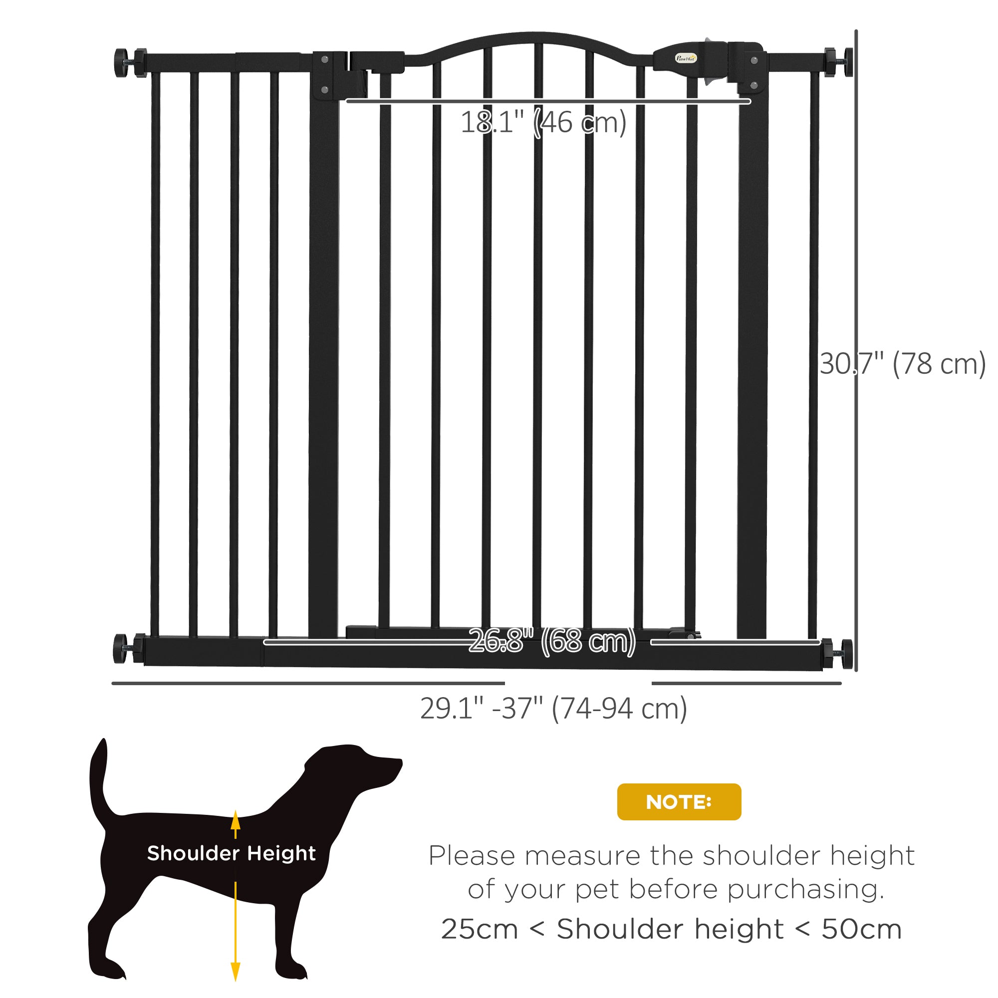 Extra Tall Dog Gate with Door, Pressure Fit, Auto Close, Double Locking for Doorways Hallways Stairs, 29"-37", Black-Dogs-DECOROLALA