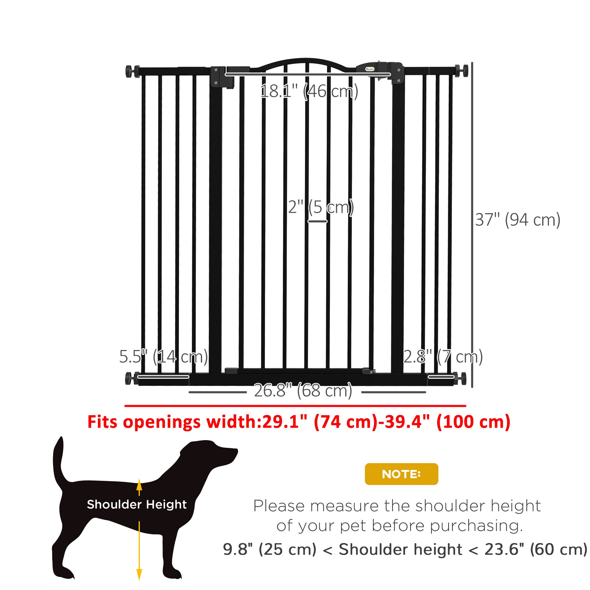 Extra Tall Dog Gate with Door, Pressure Fit, Auto Close, Double Locking for Doorways Hallways Stairs, 29"-39", Black-Dogs-DECOROLALA