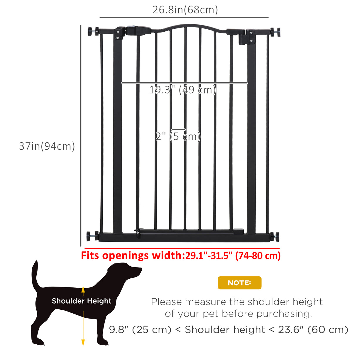 Extra Tall Pressure Fit Dog Gate - Black 29"-32" Wide x 37"H-Dogs-DECOROLALA